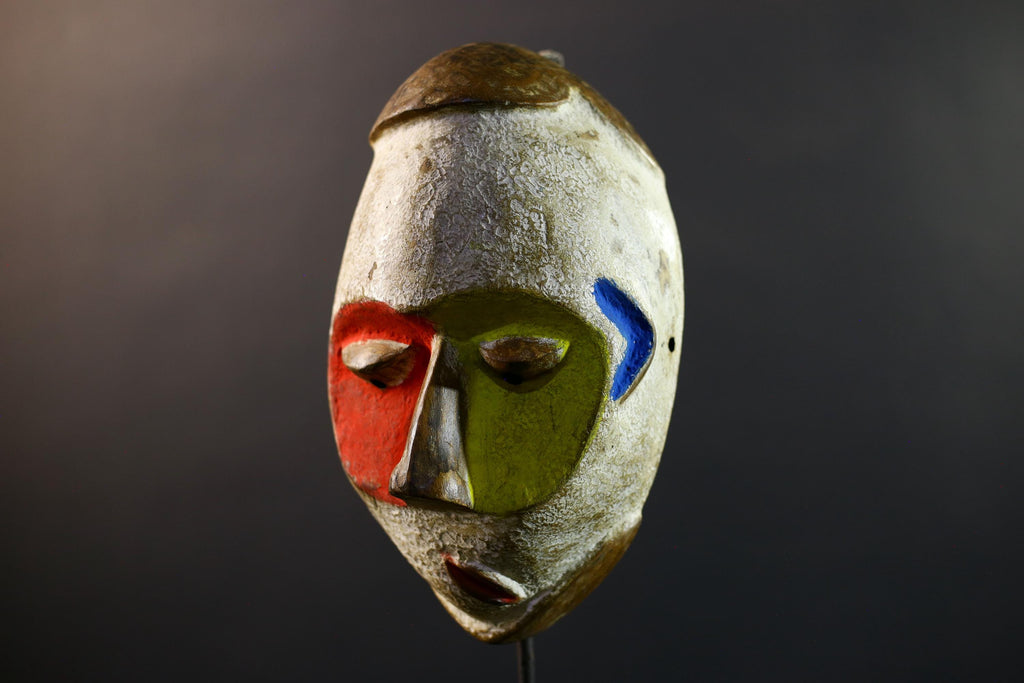 African Fang Mask, Gabon Ngil Tribe Wall Art, Hand Carved Kaolin Wood Sculpture, Colorful Tribal Home Decor-G5332