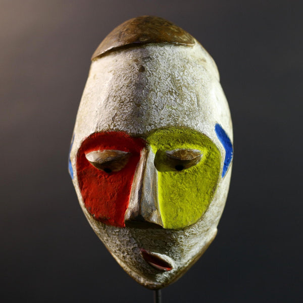 African Fang Mask, Gabon Ngil Tribe Wall Art, Hand Carved Kaolin Wood Sculpture, Colorful Tribal Home Decor-G5332
