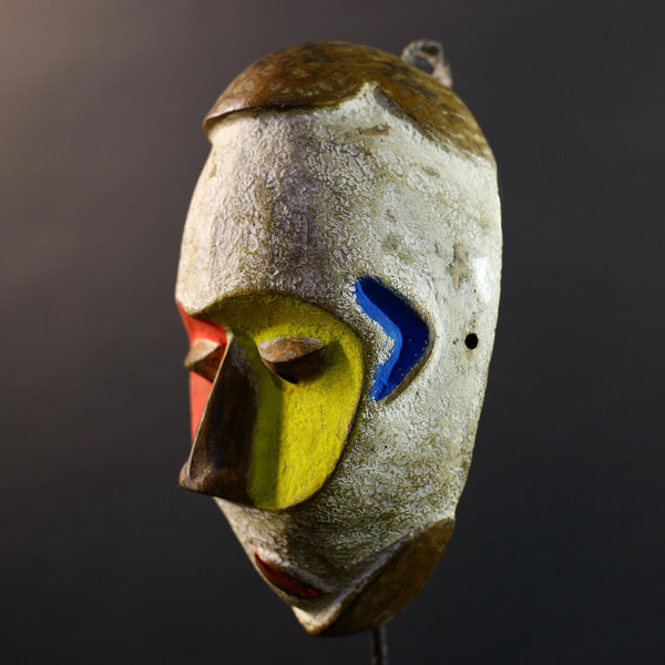 African Fang Mask, Gabon Ngil Tribe Wall Art, Hand Carved Kaolin Wood Sculpture, Colorful Tribal Home Decor-G5332