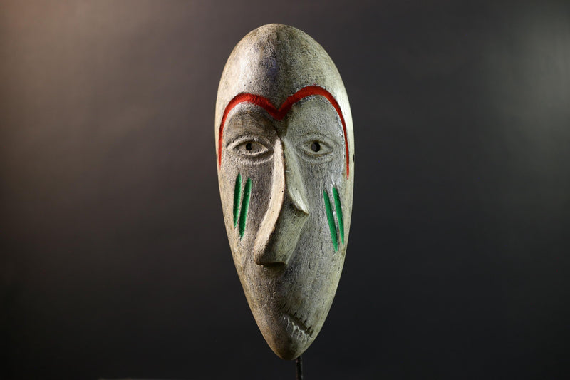 African Dan Kran Mask, Ivory Coast Tribal Wall Art, Hand-Carved Kaolin Wood Sculpture, Primitive Ethnic Home Decor-G5330