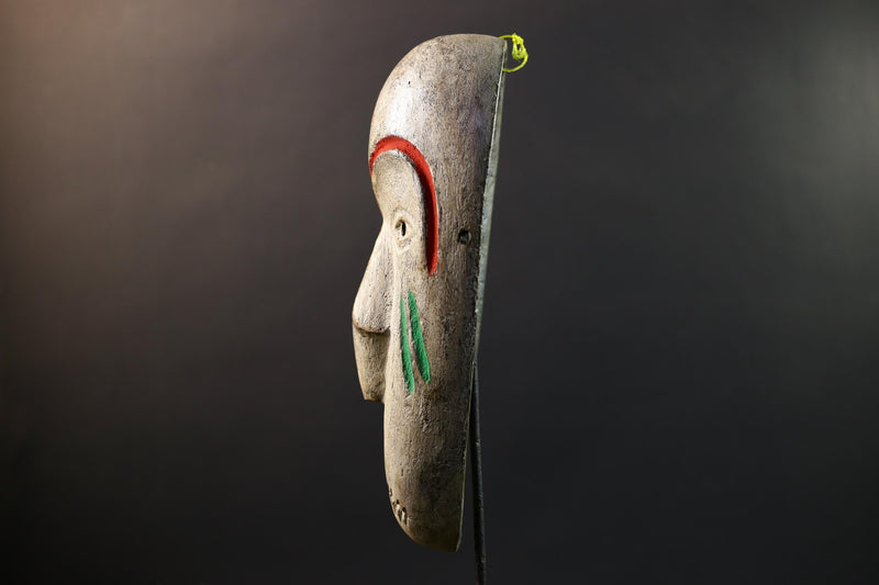 African Dan Kran Mask, Ivory Coast Tribal Wall Art, Hand-Carved Kaolin Wood Sculpture, Primitive Ethnic Home Decor-G5330