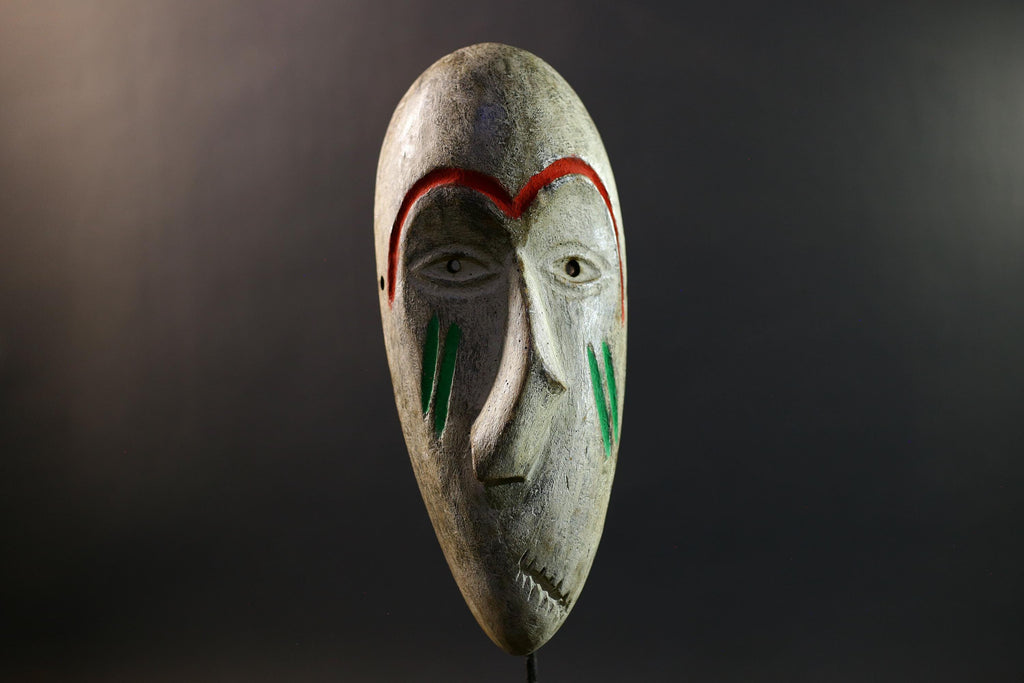 African Dan Kran Mask, Ivory Coast Tribal Wall Art, Hand-Carved Kaolin Wood Sculpture, Primitive Ethnic Home Decor-G5330