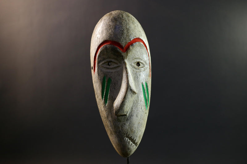 African Dan Kran Mask, Ivory Coast Tribal Wall Art, Hand-Carved Kaolin Wood Sculpture, Primitive Ethnic Home Decor-G5330