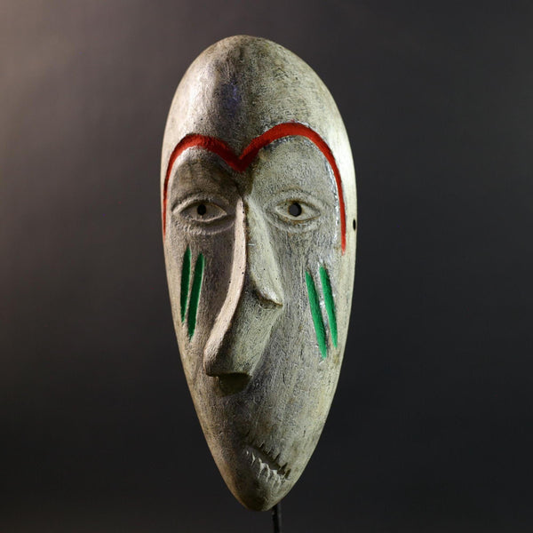 African Dan Kran Mask, Ivory Coast Tribal Wall Art, Hand-Carved Kaolin Wood Sculpture, Primitive Ethnic Home Decor-G5330