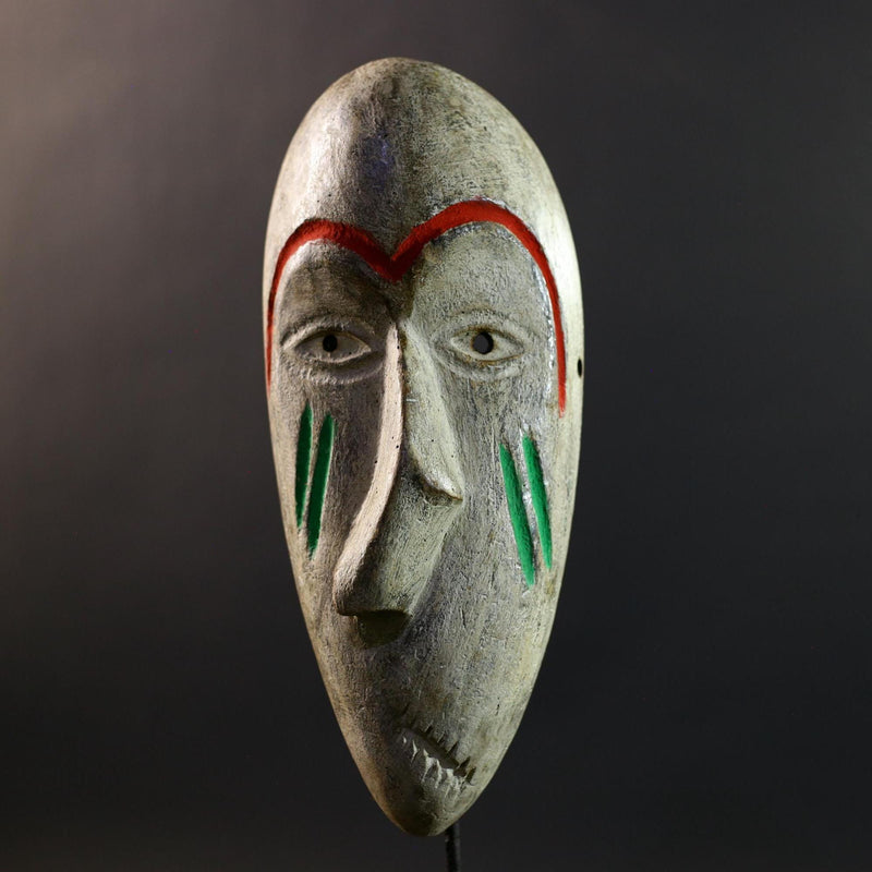 African Dan Kran Mask, Ivory Coast Tribal Wall Art, Hand-Carved Kaolin Wood Sculpture, Primitive Ethnic Home Decor-G5330