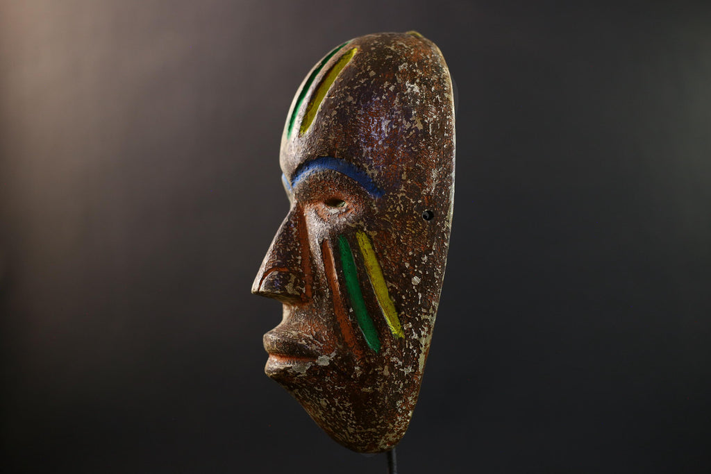 African Fang Ngil Mask, Gabon Tribal Wall Art, Hand-Carved Kaolin Wood Sculpture, Colorful Scarification Decor Mask-G5330