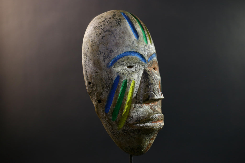 African Fang Ngil Mask, Gabon Tribal Wall Art, Hand-Carved Kaolin Wood Sculpture, Colorful Scarification Decor Mask-G5330