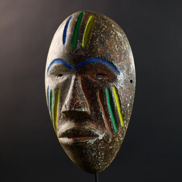African Fang Ngil Mask, Gabon Tribal Wall Art, Hand-Carved Kaolin Wood Sculpture, Colorful Scarification Decor Mask-G5330