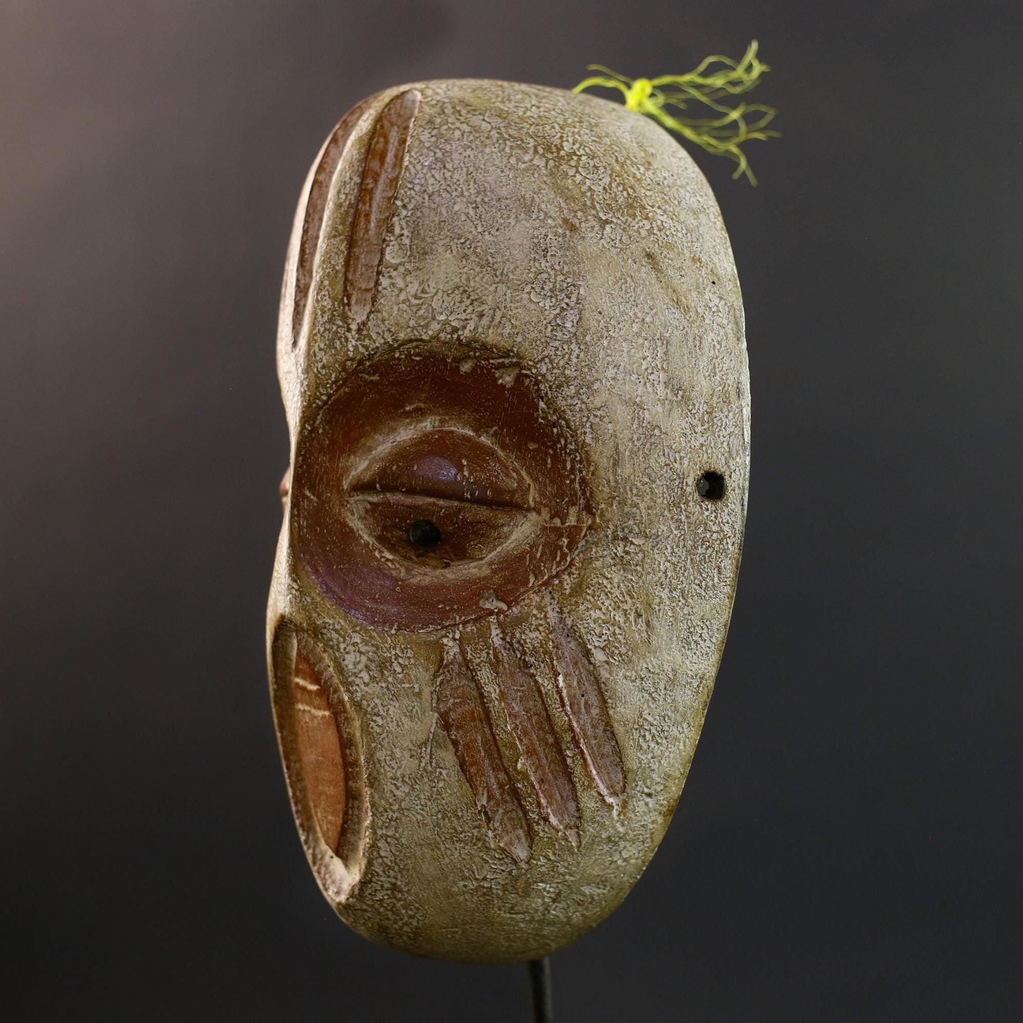 African Guere War Mask, Ivory Coast Tribal Wall Art, Hand-Carved Kaolin Wood Sculpture, Primitive Ethnic Home Decor-G5329