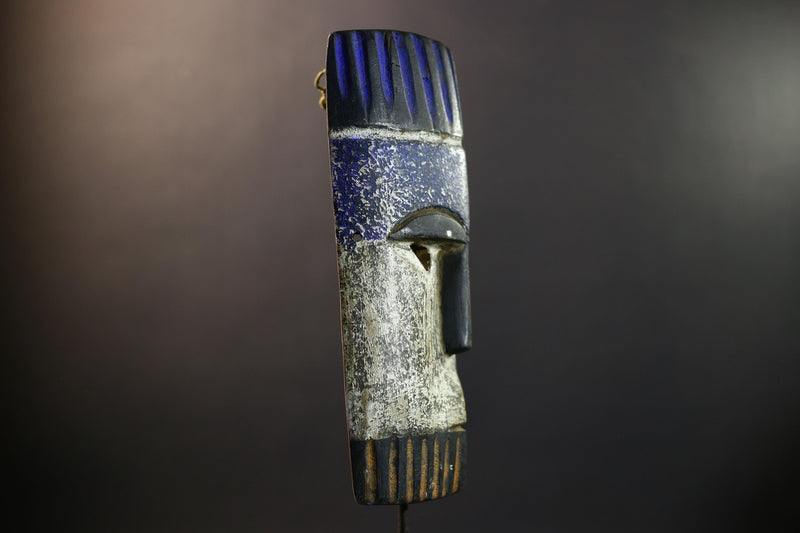 African Pende Helmet Mask, Congo Tribal Wall Art, Indigo Crown Kaolin Sculpture, Hand-Carved Wood Decor, Initiation Dance Totem-G5328
