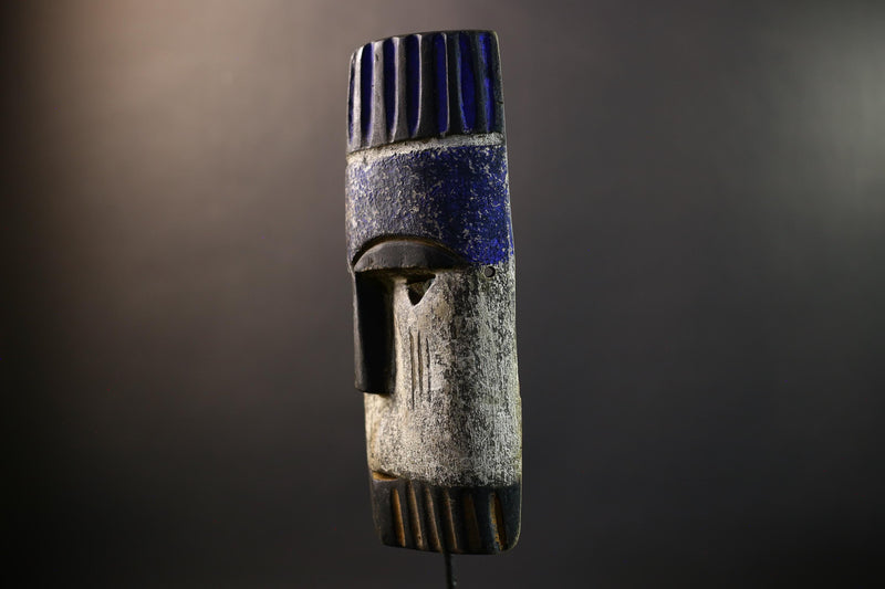 African Pende Helmet Mask, Congo Tribal Wall Art, Indigo Crown Kaolin Sculpture, Hand-Carved Wood Decor, Initiation Dance Totem-G5328