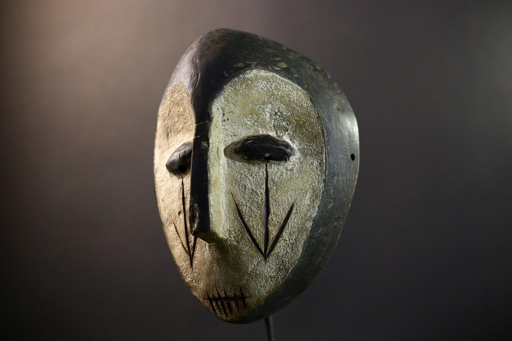 African Songye Kifwebe Mask, Congo Power Spirit Wall Art, Hand-Carved Kaolin Wood Sculpture, Tribal Home Decor, Ritual Protector-G5327