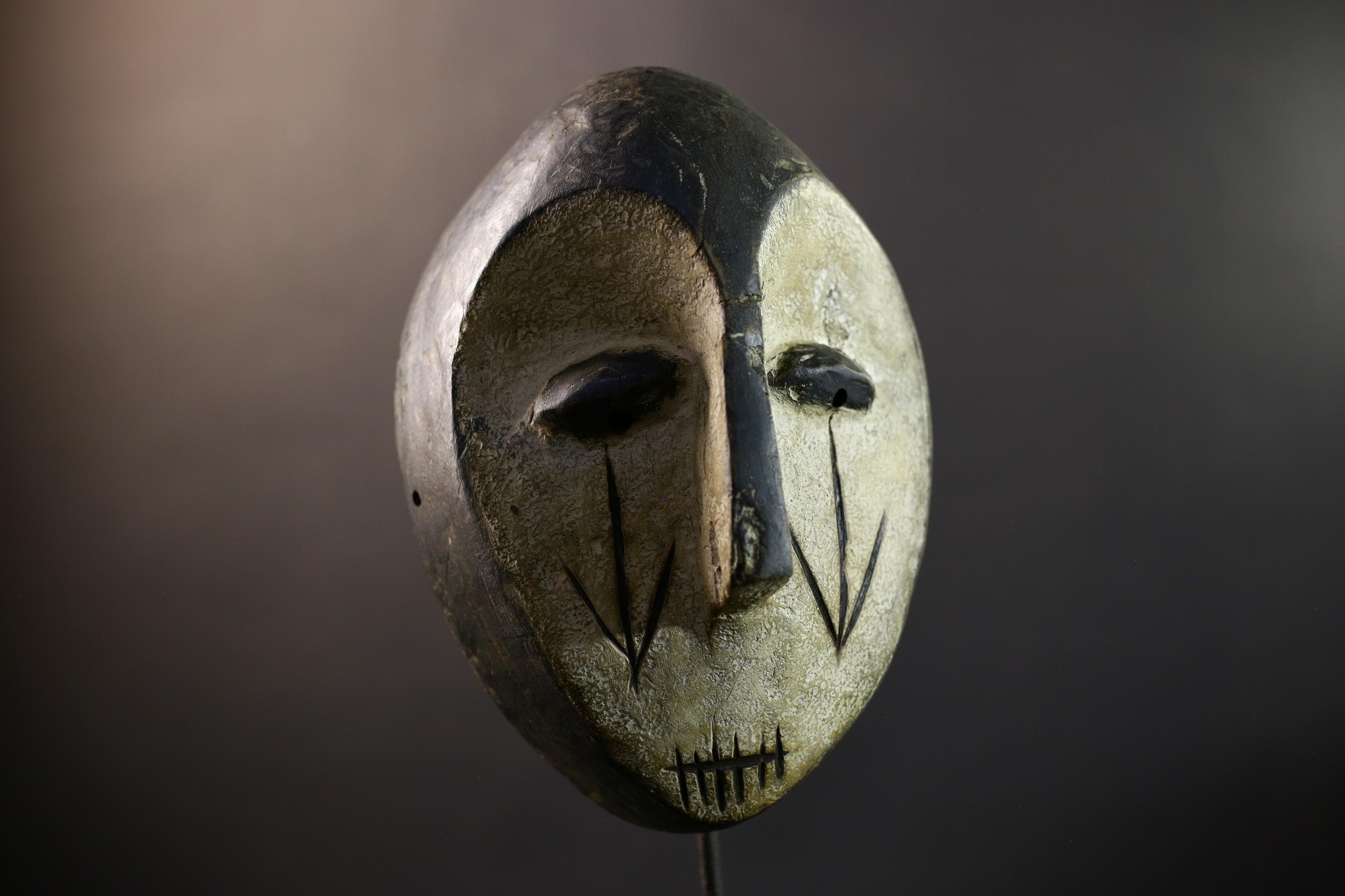 African Songye Kifwebe Mask, Congo Power Spirit Wall Art, Hand-Carved Kaolin Wood Sculpture, Tribal Home Decor, Ritual Protector-G5327