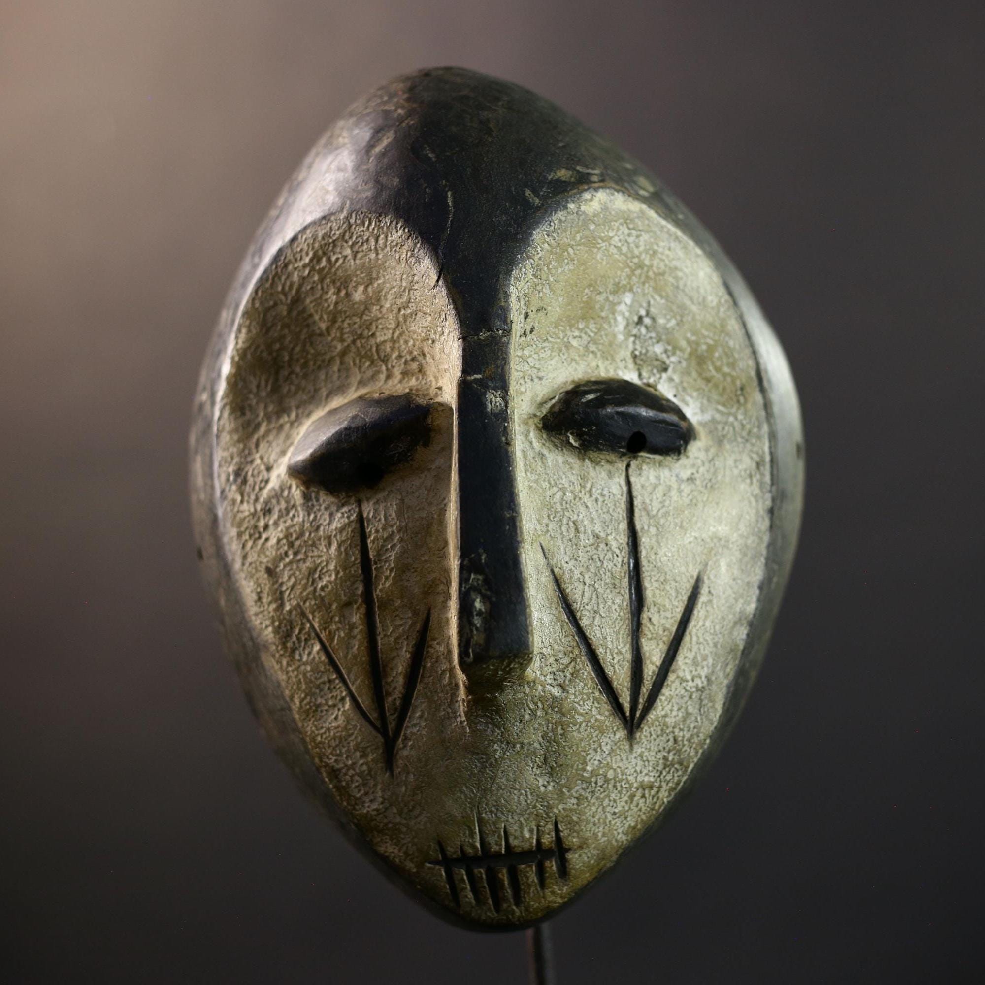 African Songye Kifwebe Mask, Congo Power Spirit Wall Art, Hand-Carved Kaolin Wood Sculpture, Tribal Home Decor, Ritual Protector-G5327