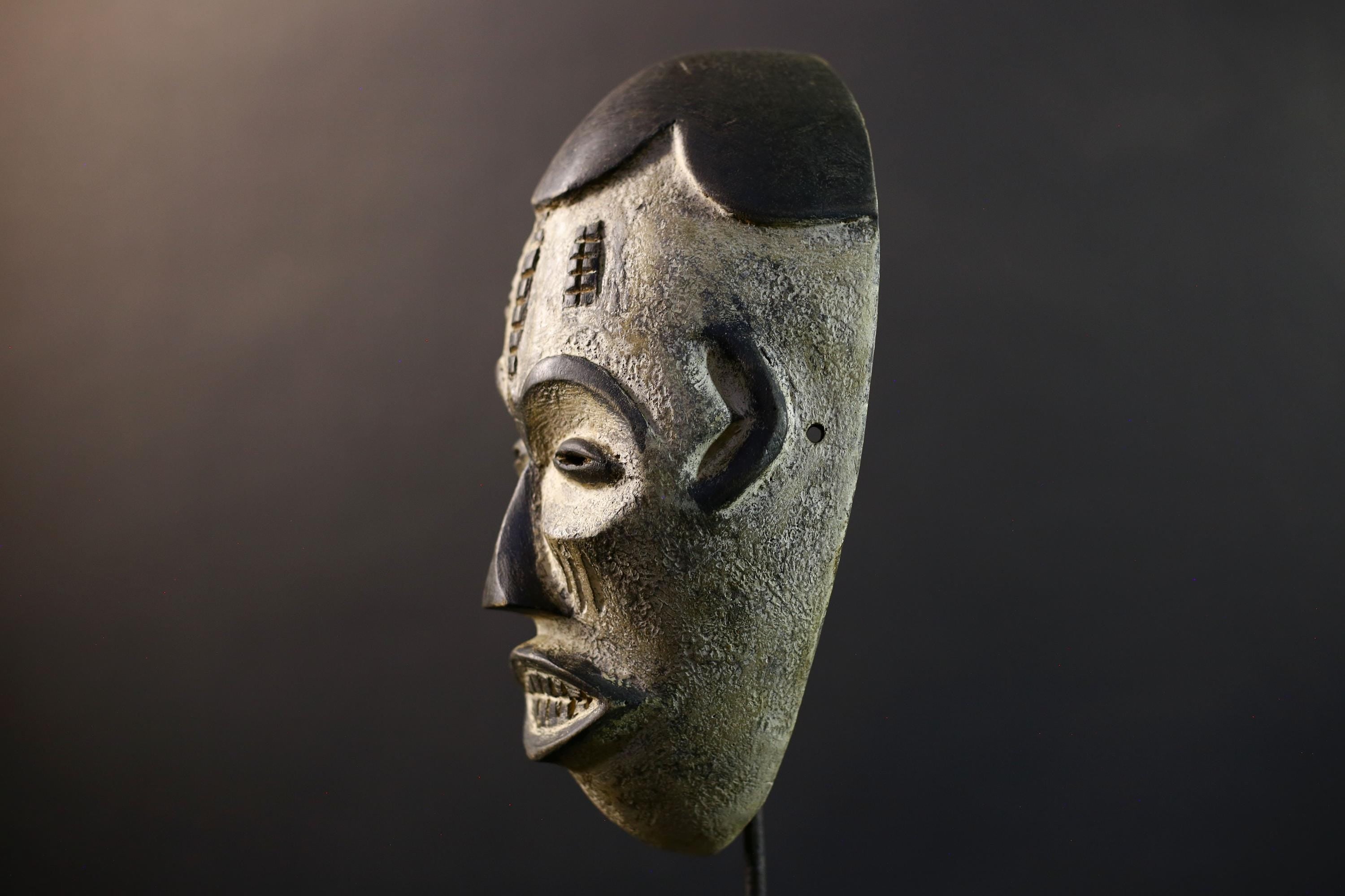 African Pende Pumbu Mask, Congo Ritual Power Face, Hand Carved Wood Wall Sculpture, Tribal Ancestor Decor-G5337