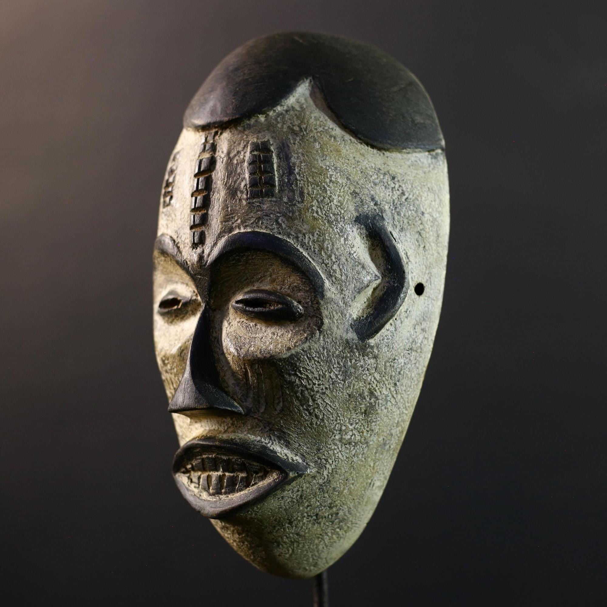African Pende Pumbu Mask, Congo Ritual Power Face, Hand Carved Wood Wall Sculpture, Tribal Ancestor Decor-G5337