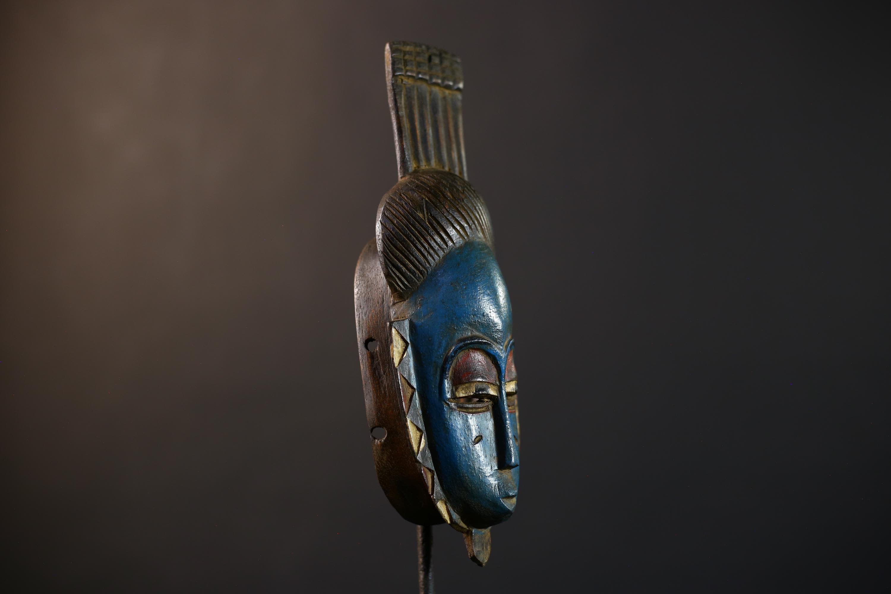African Tribal Mask Wall Hanging  Stunning Blue Guro Decor Artisan Crafted Home Accent -G5223