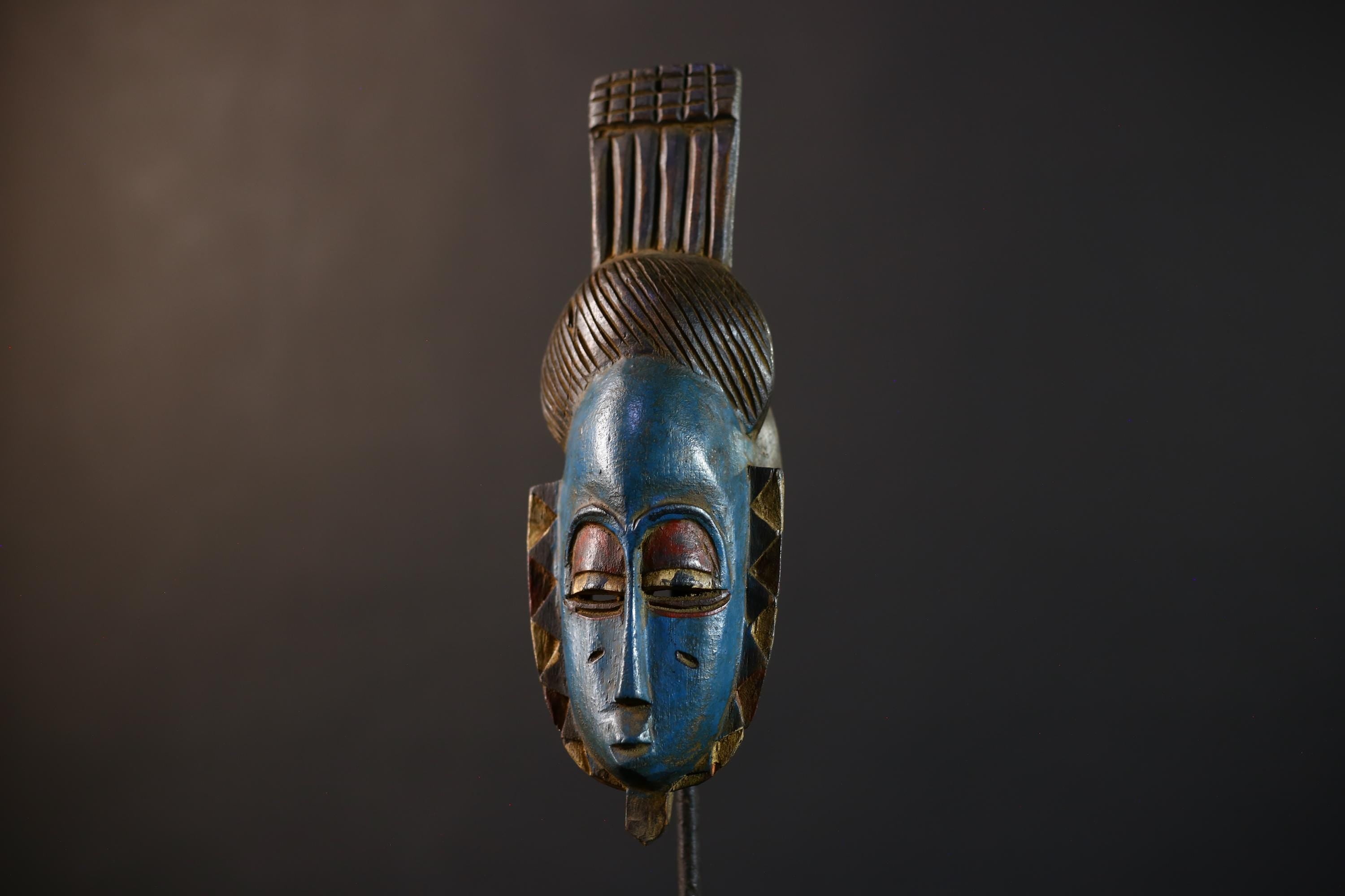 African Tribal Mask Wall Hanging  Stunning Blue Guro Decor Artisan Crafted Home Accent -G5223