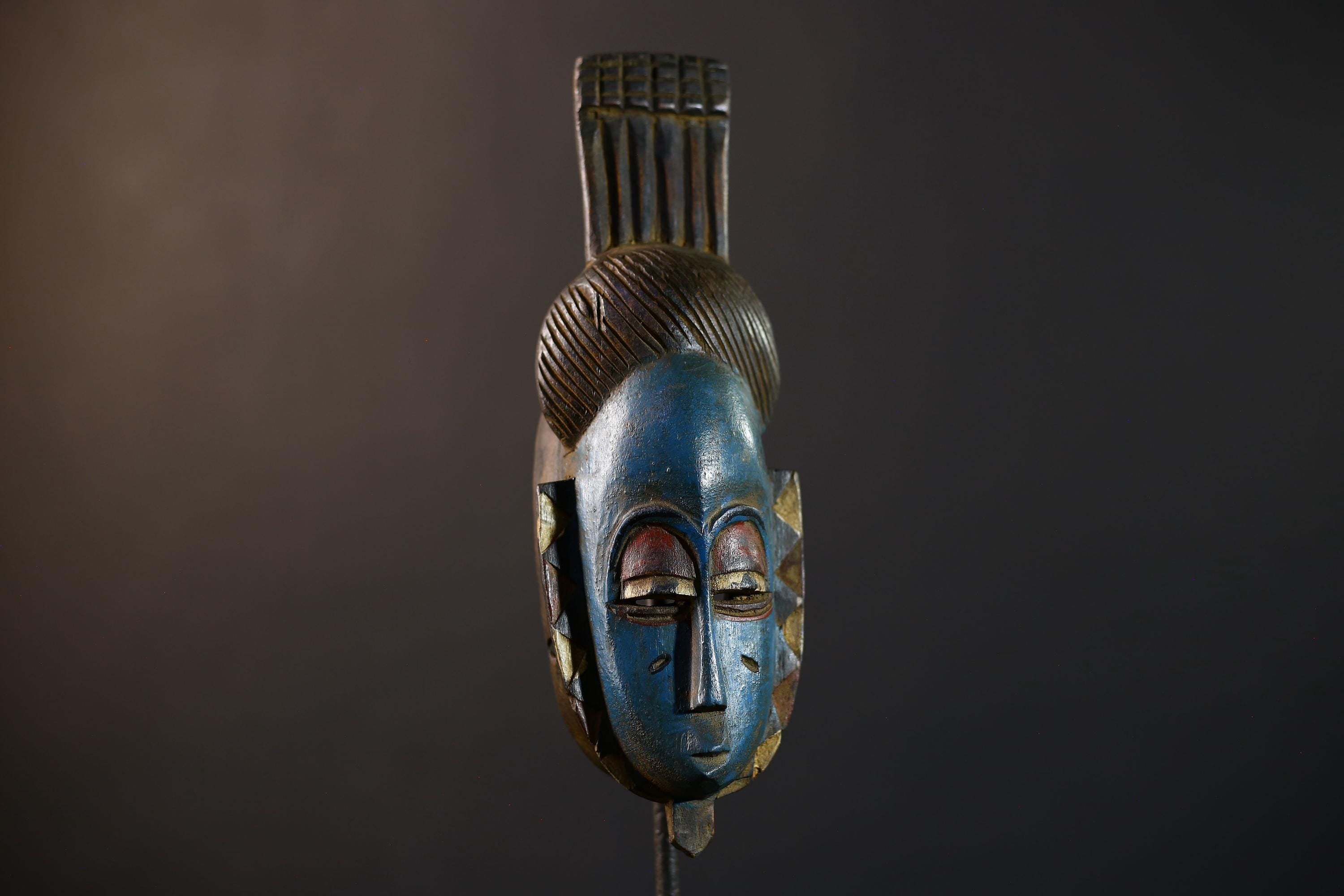 African Tribal Mask Wall Hanging  Stunning Blue Guro Decor Artisan Crafted Home Accent -G5223