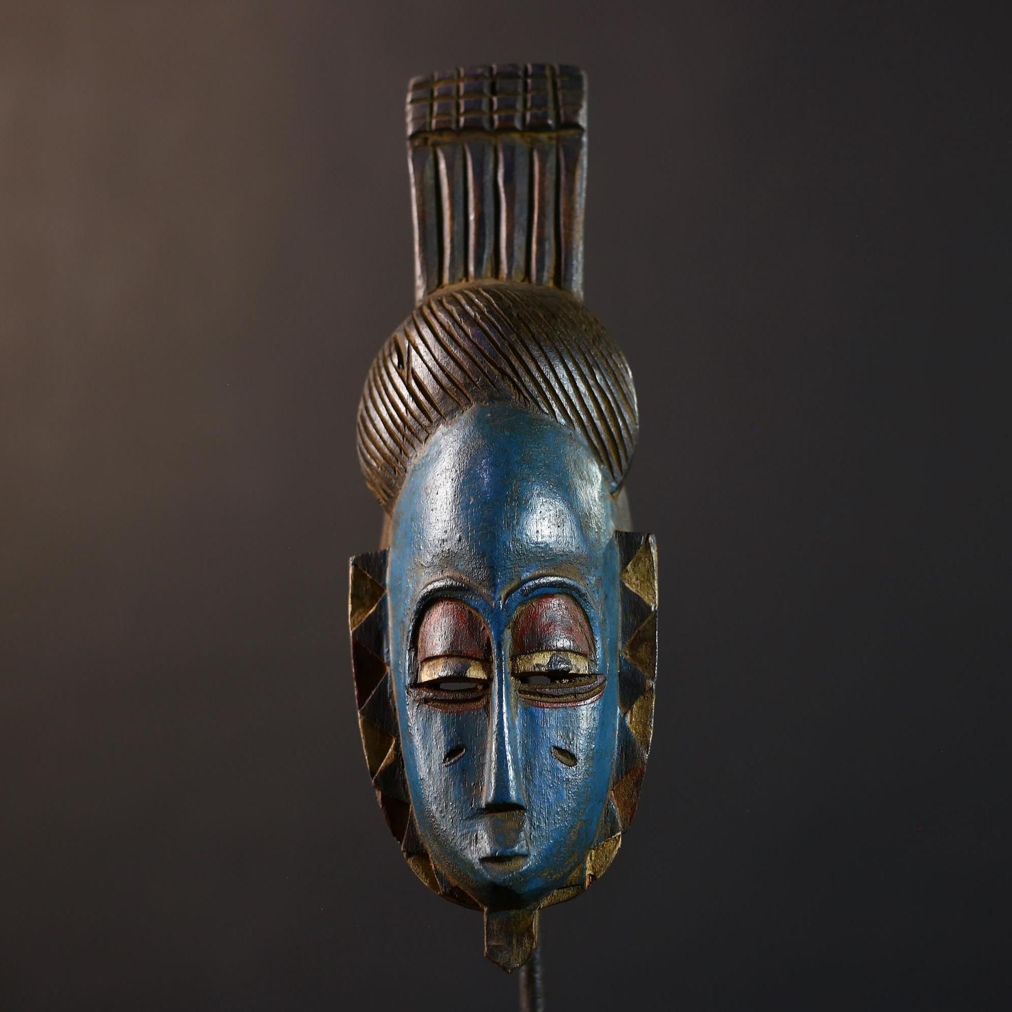 African Tribal Mask Wall Hanging  Stunning Blue Guro Decor Artisan Crafted Home Accent -G5223