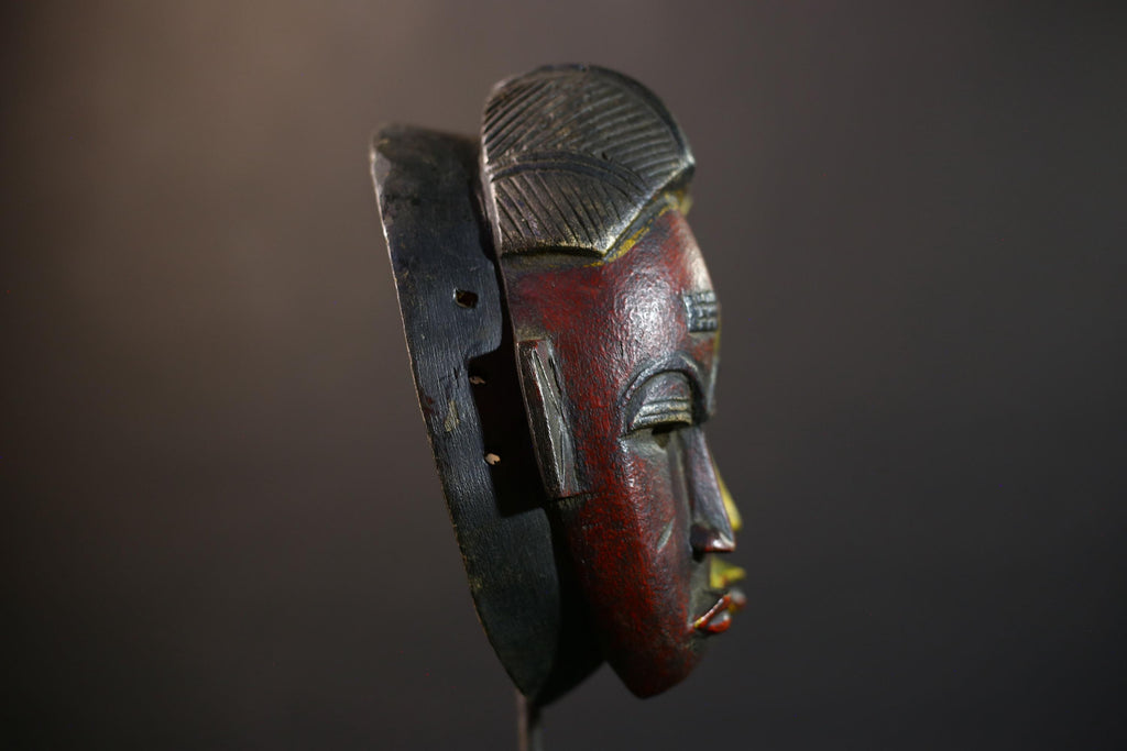 African Guro Mask | Two Faces in Yellow & Red | Handcrafted Wooden Art Decor-G5219