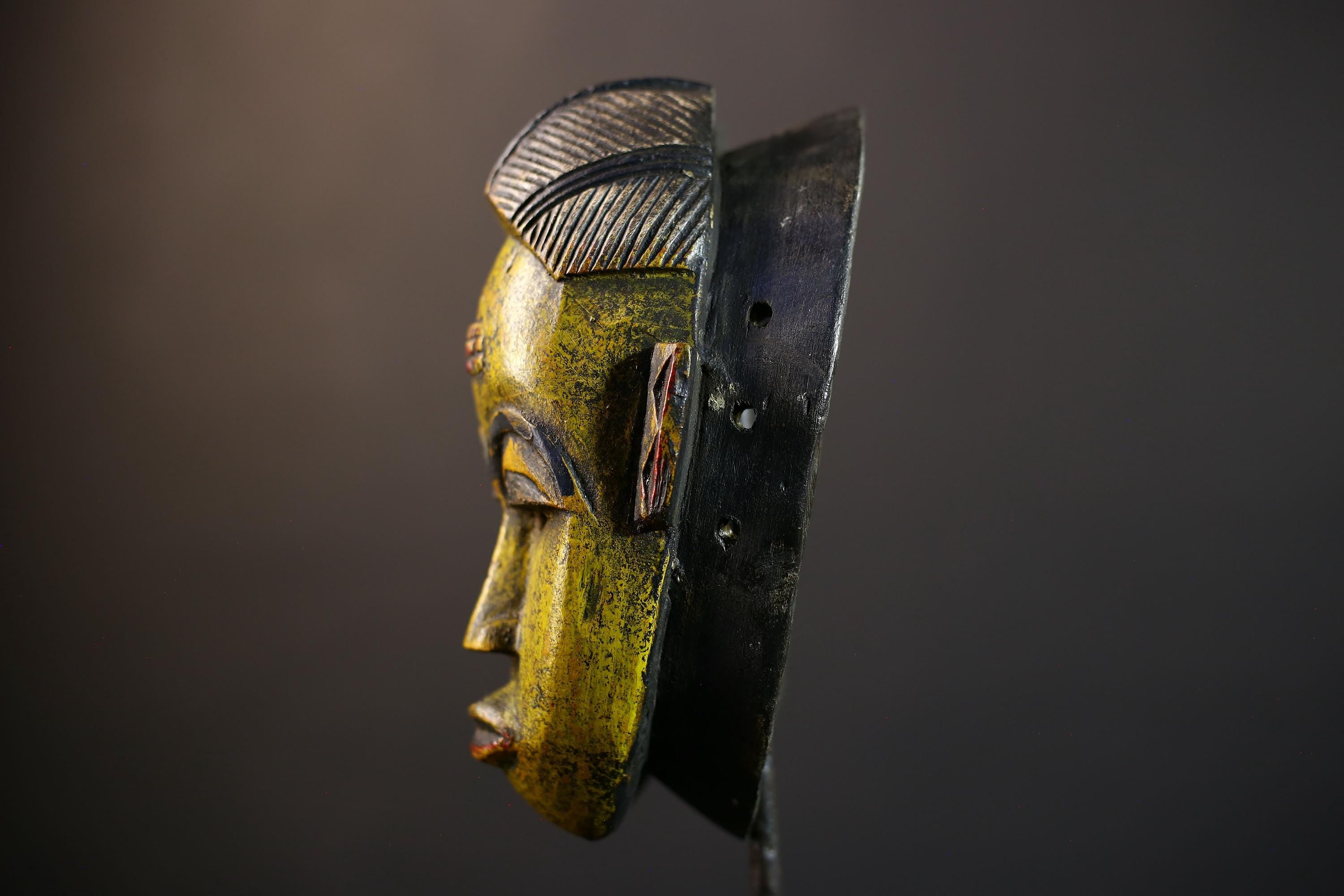 African Guro Mask | Two Faces in Yellow & Red | Handcrafted Wooden Art Decor-G5219