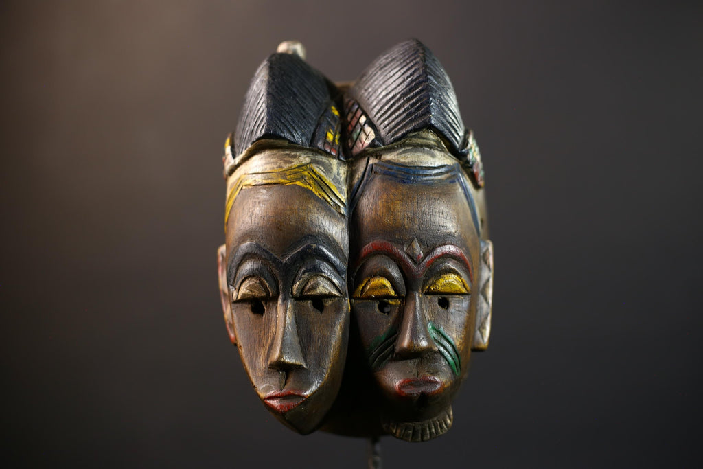 African Guro Mask | Handcrafted | Unique Wall Art | Two Faces | Wooden Decor | Artistic Home Accent-G5218