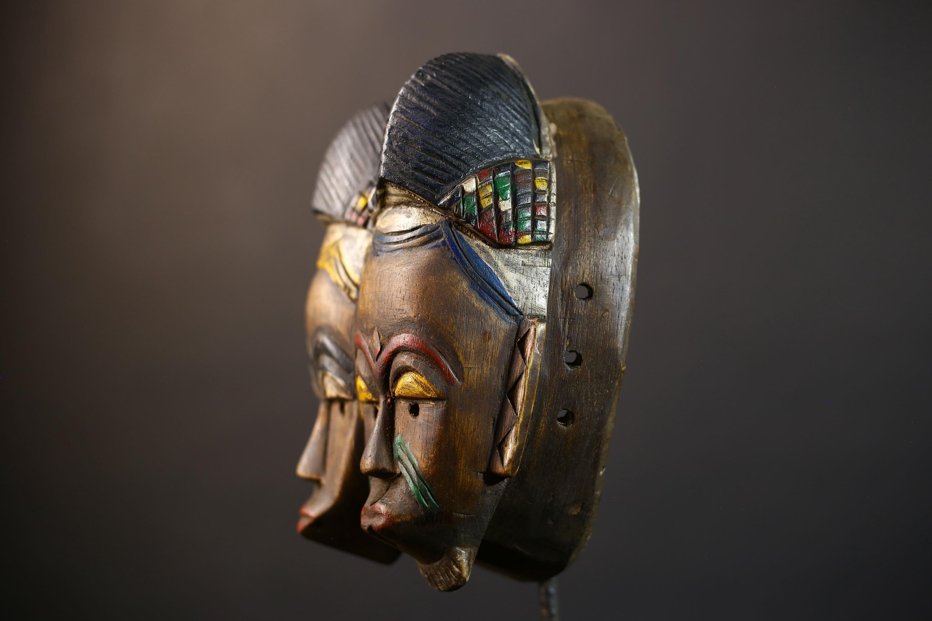 African Guro Mask | Handcrafted | Unique Wall Art | Two Faces | Wooden Decor | Artistic Home Accent-G5218