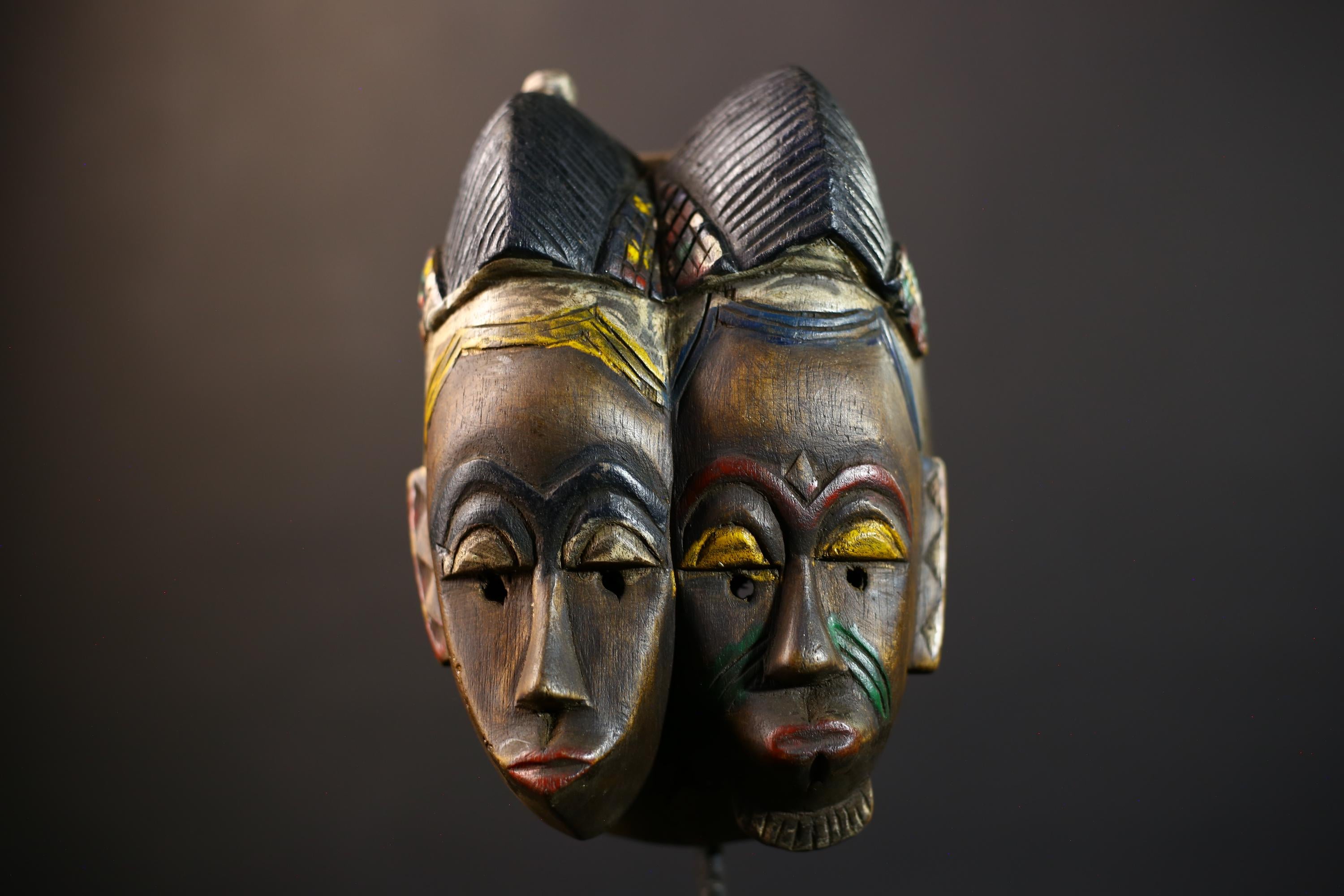 African Guro Mask | Handcrafted | Unique Wall Art | Two Faces | Wooden Decor | Artistic Home Accent-G5218
