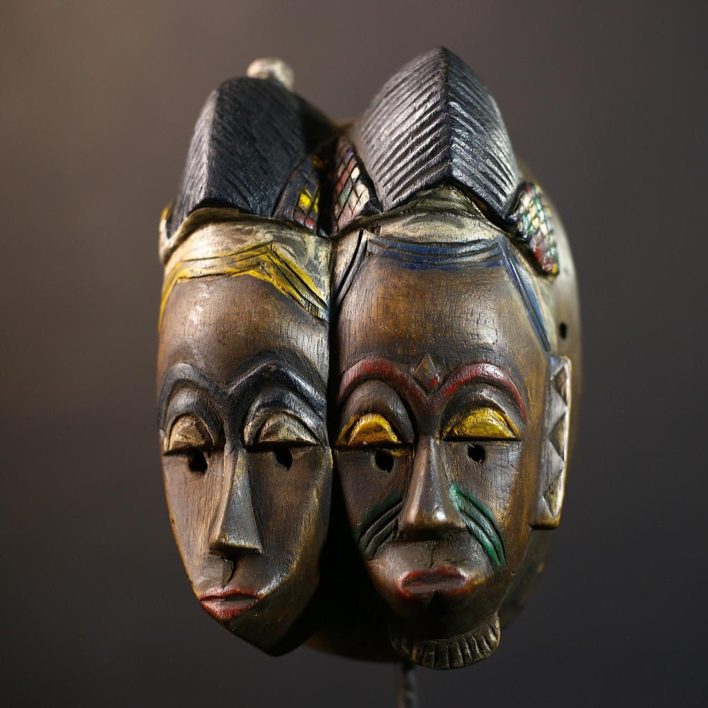 African Guro Mask | Handcrafted | Unique Wall Art | Two Faces | Wooden Decor | Artistic Home Accent-G5218
