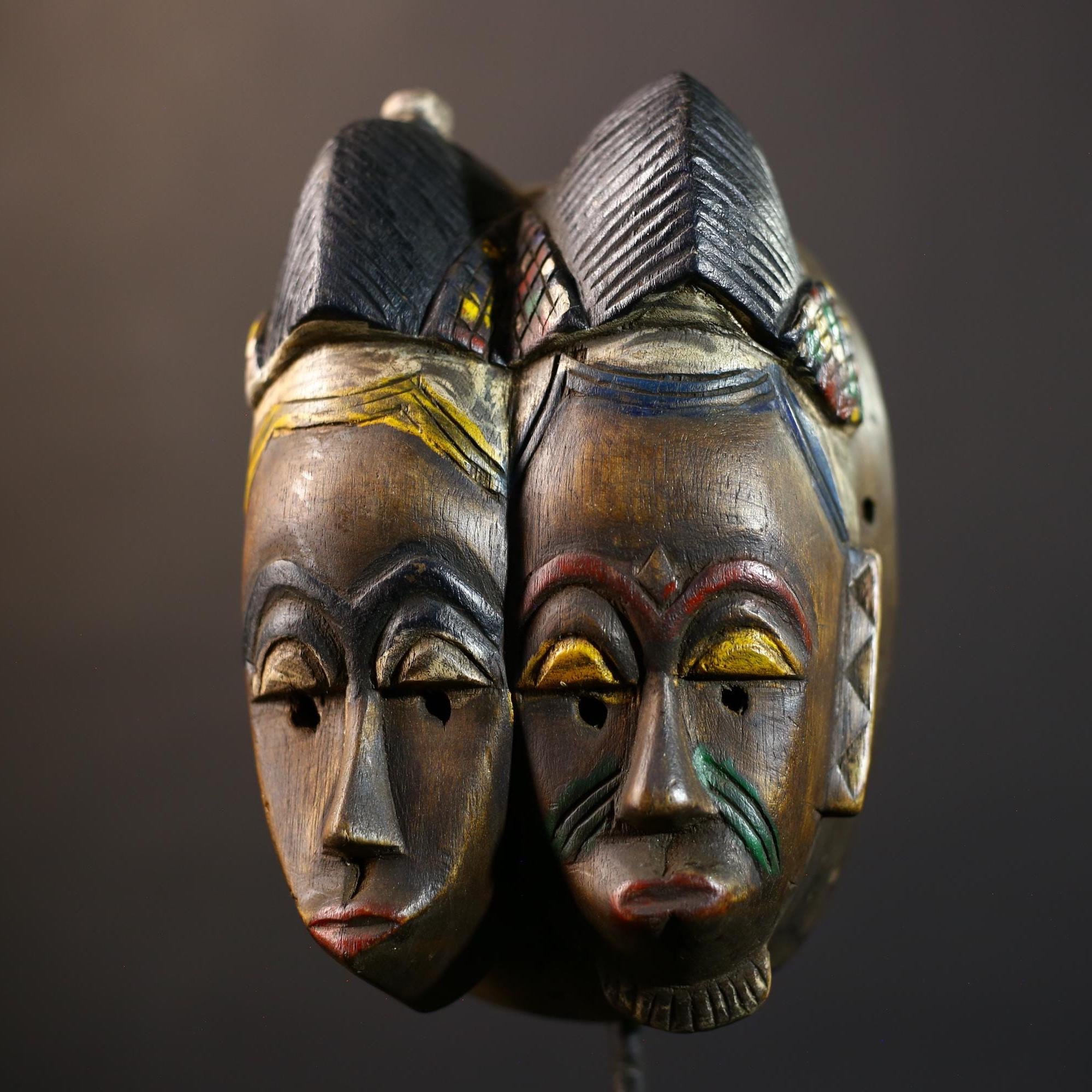 African Guro Mask | Handcrafted | Unique Wall Art | Two Faces | Wooden Decor | Artistic Home Accent-G5218