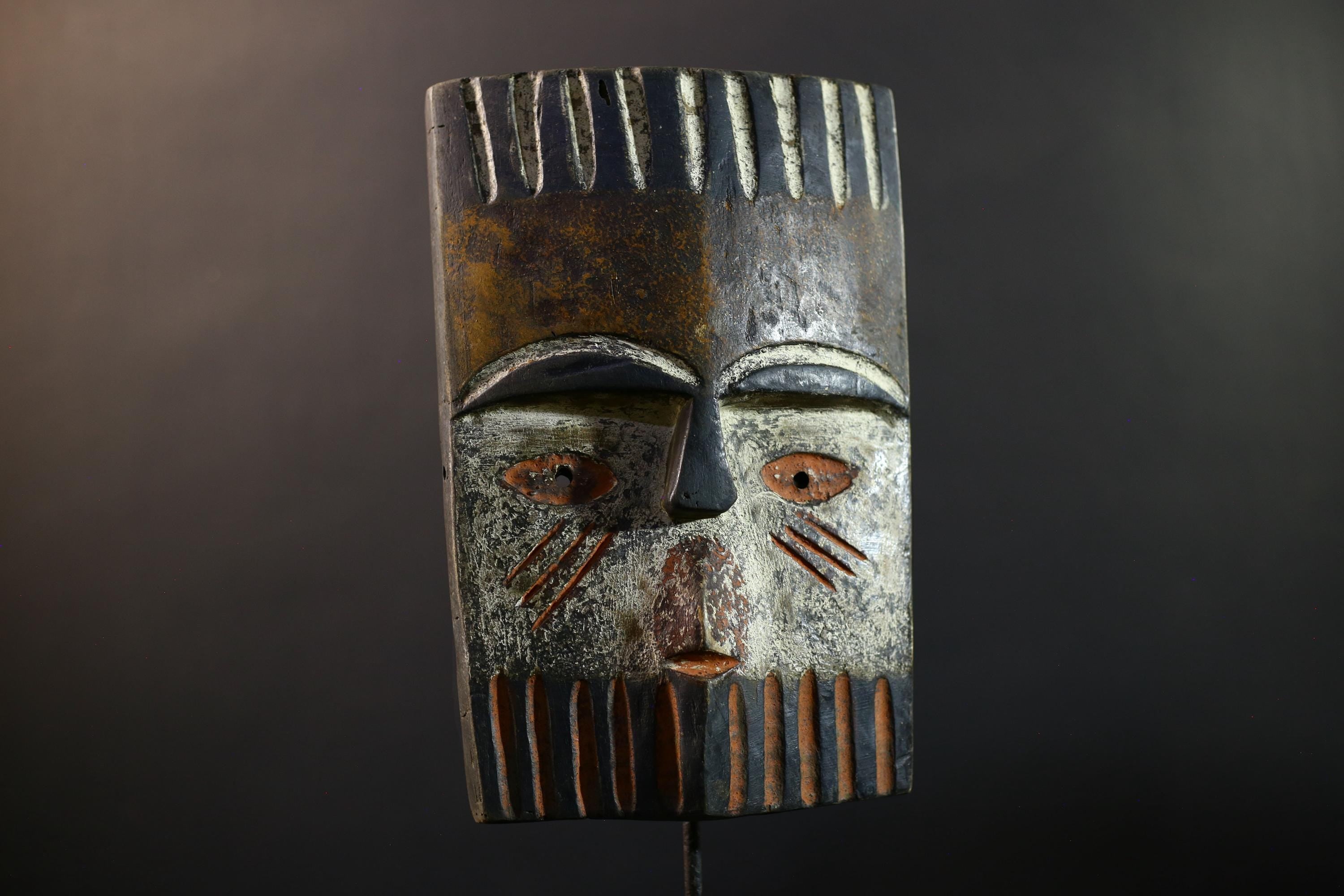 Africa Teke Mask, Tribal Wood Wall Decor, Vintage Ethnic Congo Art, Rustic Hand-Carved Folk Sculpture, Cultural Home Wall Hanging Mask-G5339