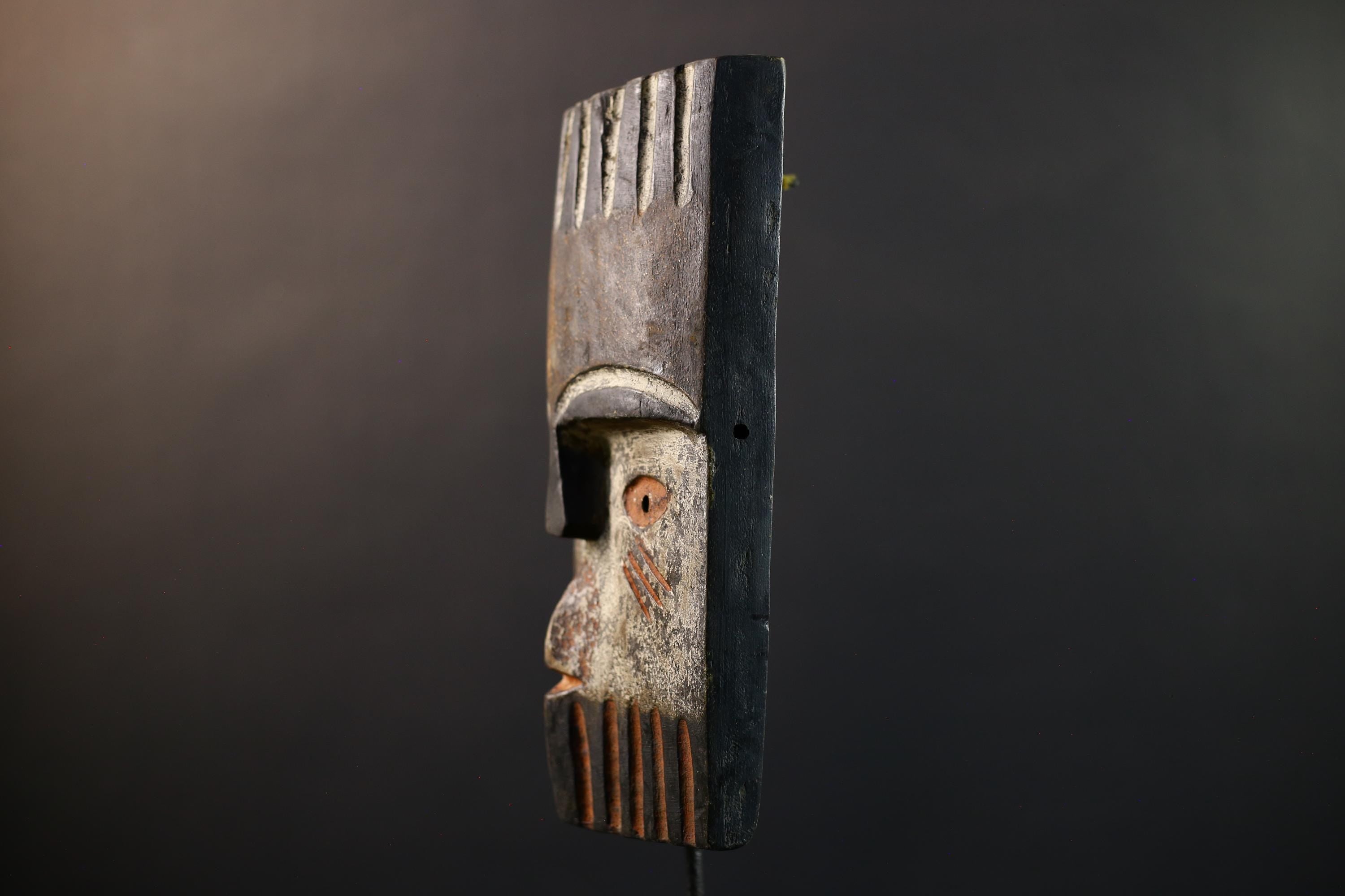 Africa Teke Mask, Tribal Wood Wall Decor, Vintage Ethnic Congo Art, Rustic Hand-Carved Folk Sculpture, Cultural Home Wall Hanging Mask-G5339