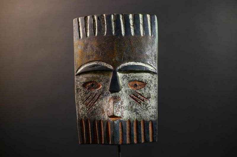 Africa Teke Mask, Tribal Wood Wall Decor, Vintage Ethnic Congo Art, Rustic Hand-Carved Folk Sculpture, Cultural Home Wall Hanging Mask-G5339