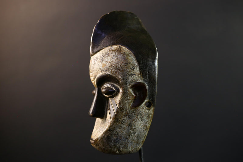Africa Punu Mask, Tribal Wood Wall Decor, Hand-Carved Vintage Ethnic Art, Gabon Rustic Folk Sculpture, Cultural Home Wall Hanging Mask-G5342