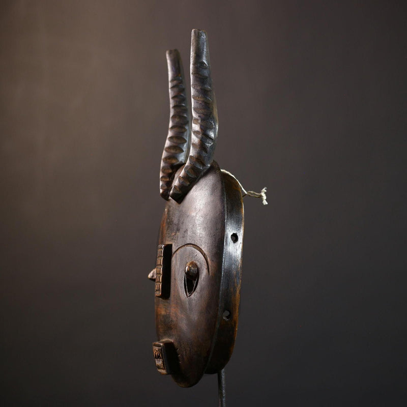 African Wood Mask | Hand Carved Baule | Unique Tribal Wall Decor | Accent Piece | Authentic Art | Ethnic Home Decor-  G5233