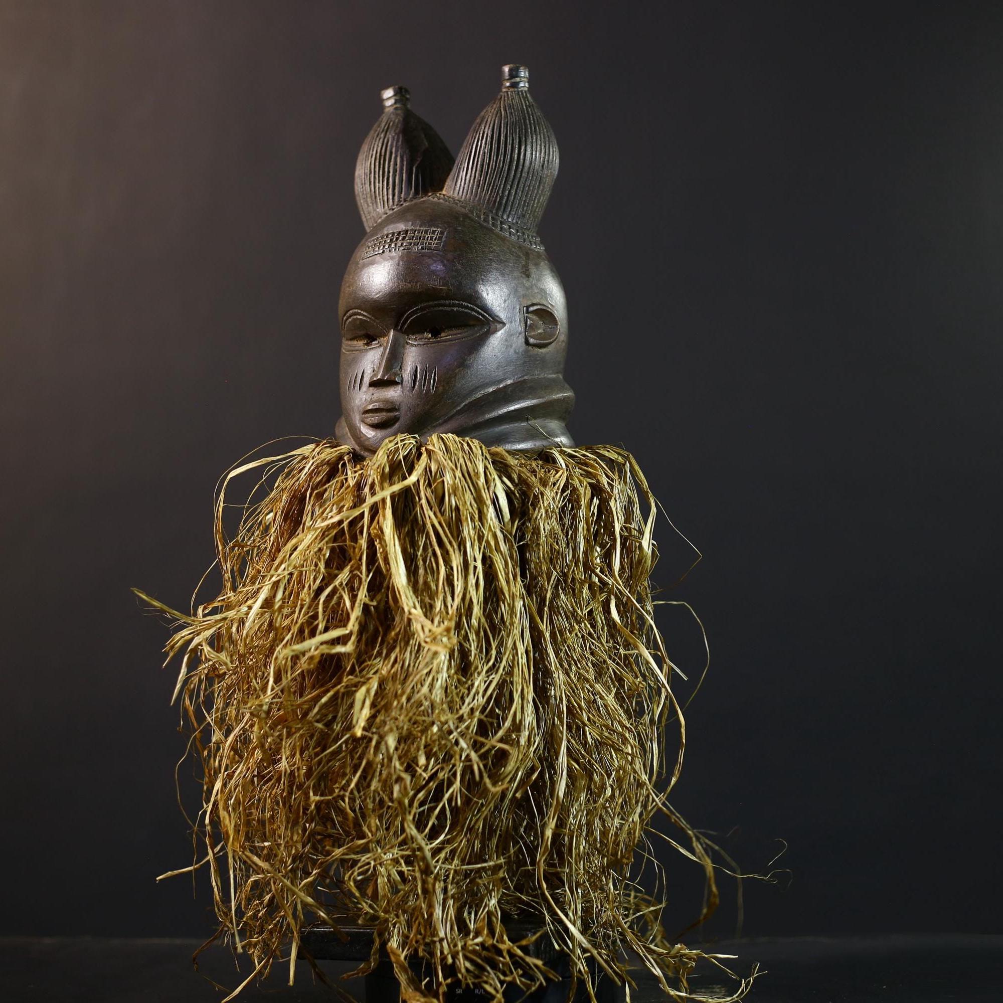 African Mende Mask | Colorful Tribal Decor | Unique Home Accent | Ethnic Art | Vibrant Wall Sculpture | Artisan Craft-G5230