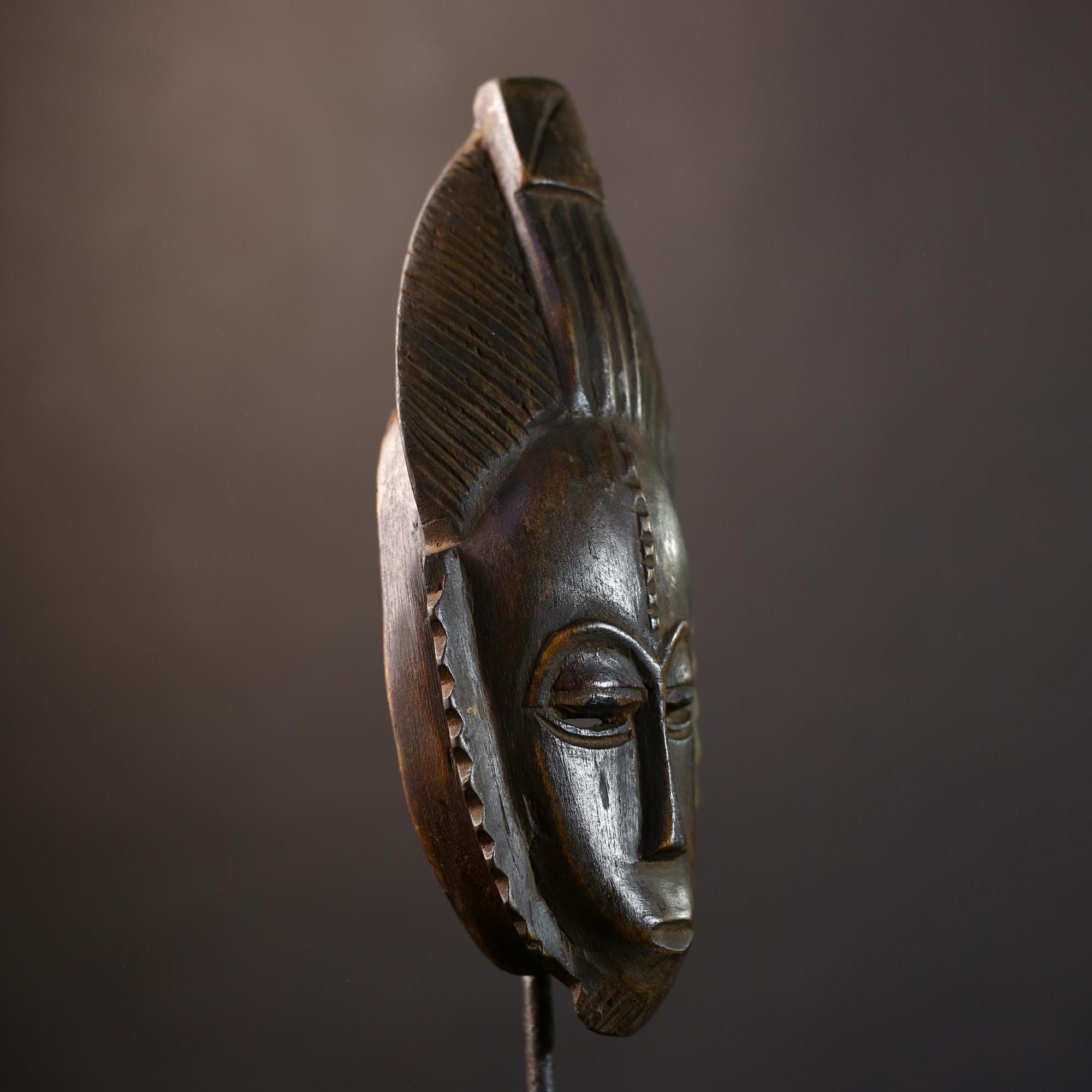 African Baule Mask | Hand Carved | Brown Tribal Wall Art | Home Accent Decor | Unique Gift Idea | Ethnic Decor-G5236