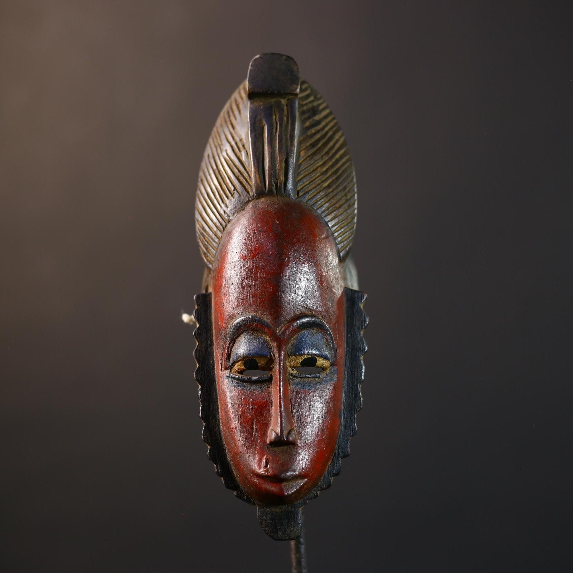 African Baule Mask | Hand Carved Wood | Red Tribal | Wall Art Decor | Unique Accent | Artisan Craft | Cultural Heritage-G5234