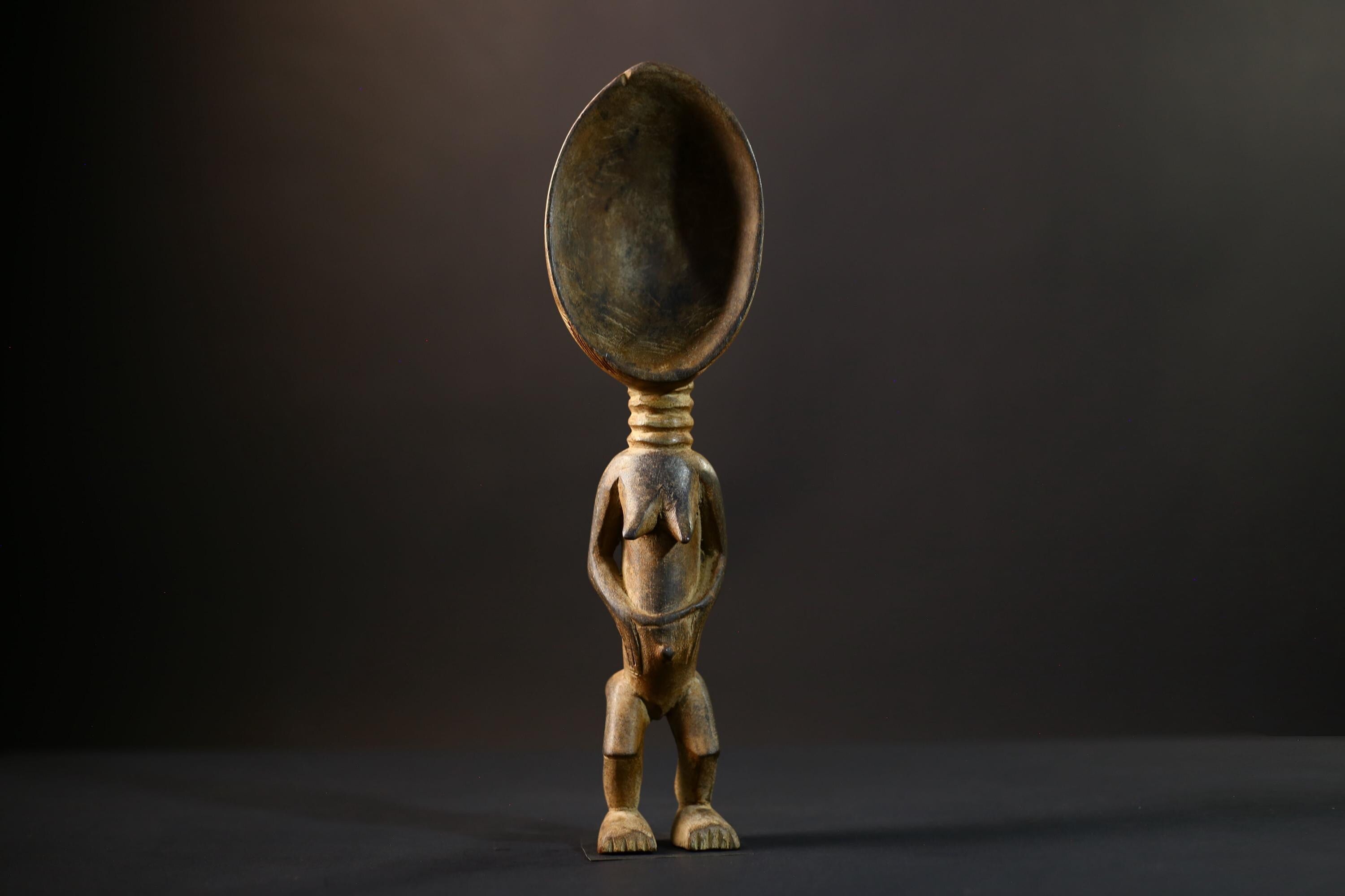 African Spoon Figurine | Dan Wakemia Spoon | Handcarved Wooden Art | Tribal Collectible | African Wall Decor | Cultural Sculpture-G5245