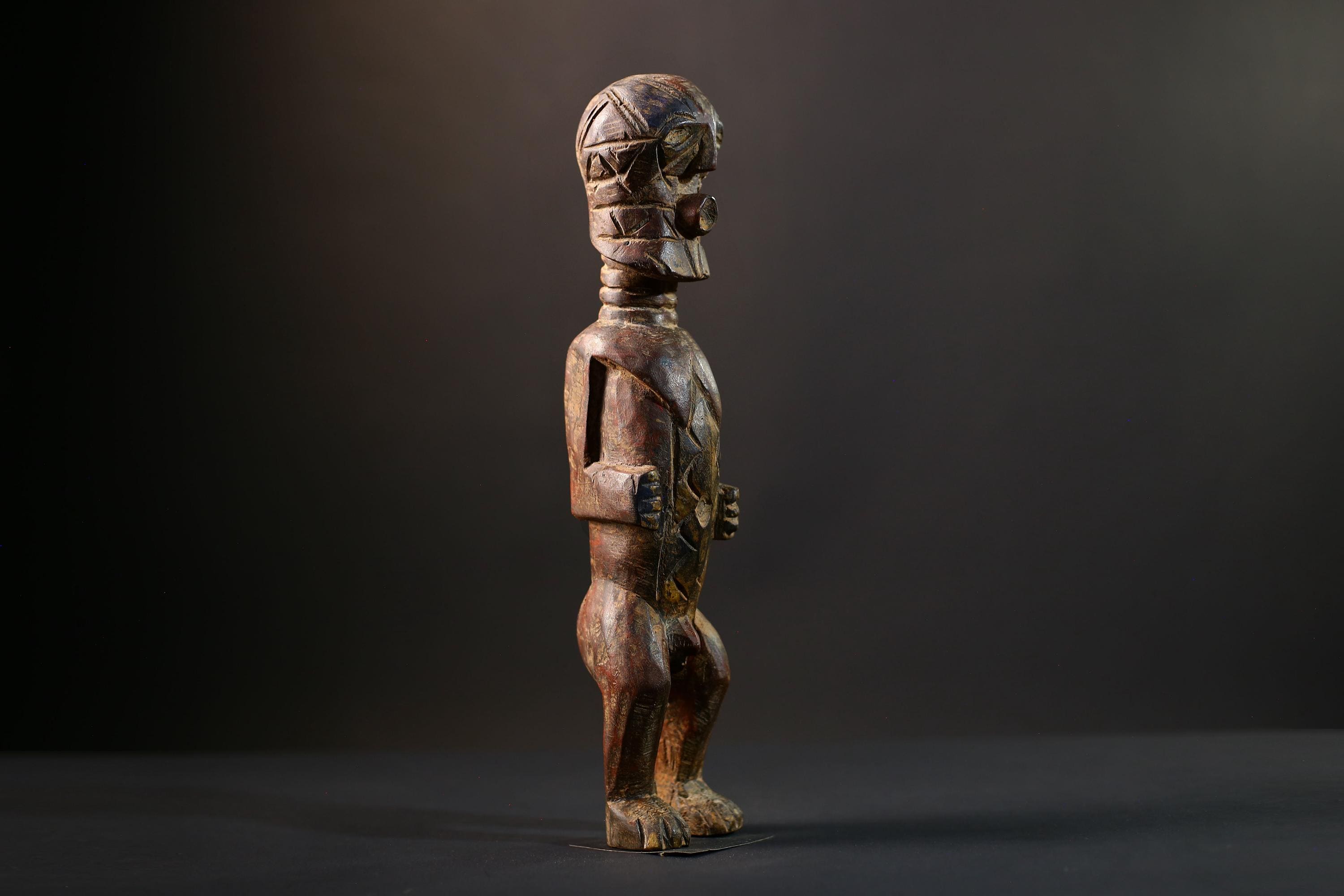 African Songye Figurine | Voodoo Tribal Statue | Vintage Ritual Art | Brown Handcrafted Collectible | Spiritual Decor Accent-G5243