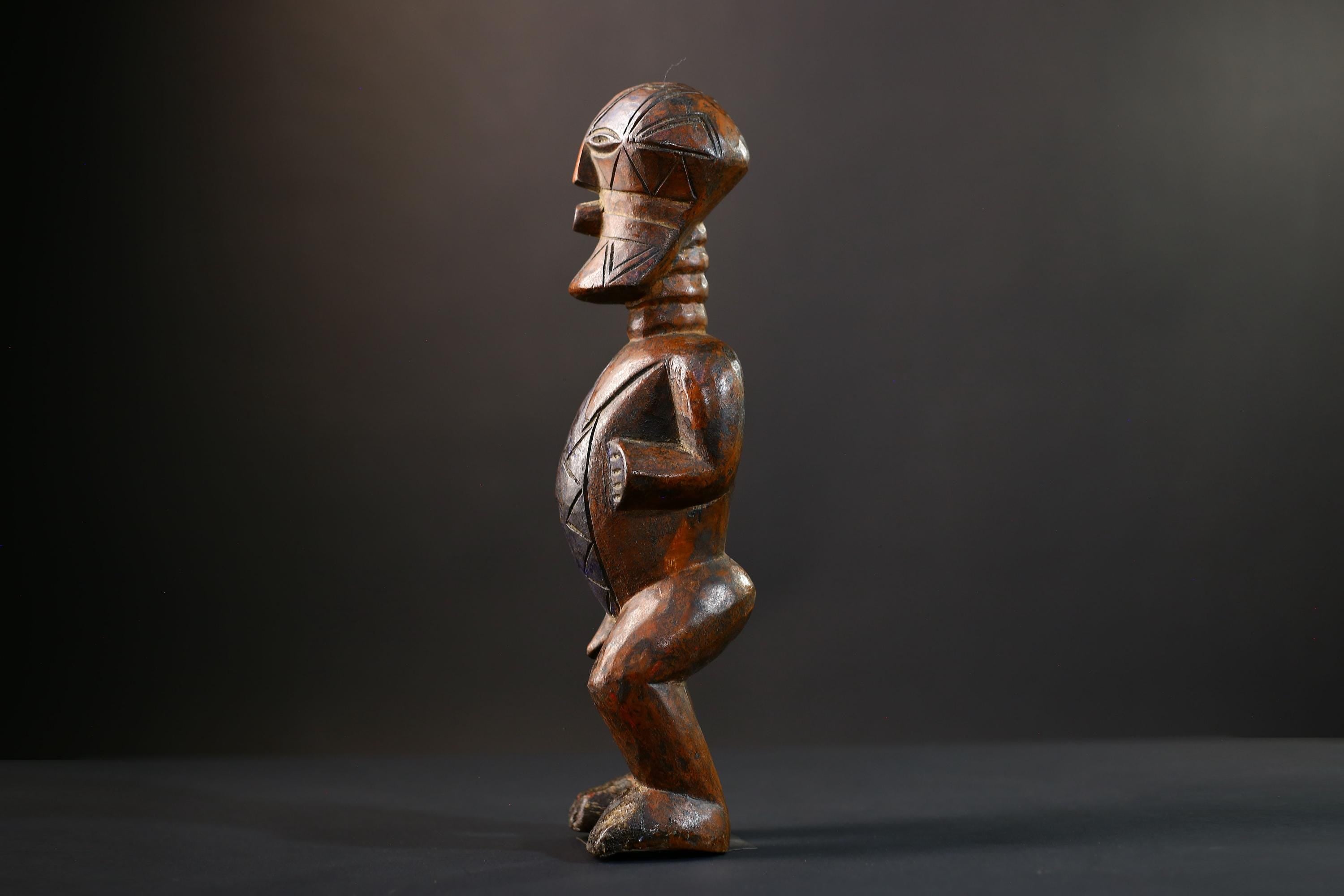 African Songye Figurine | Tribal Voodoo Art Statue | Vintage Handcarved Decor | Brown Cultural Collectible | Unique Spiritual Accent-G5242