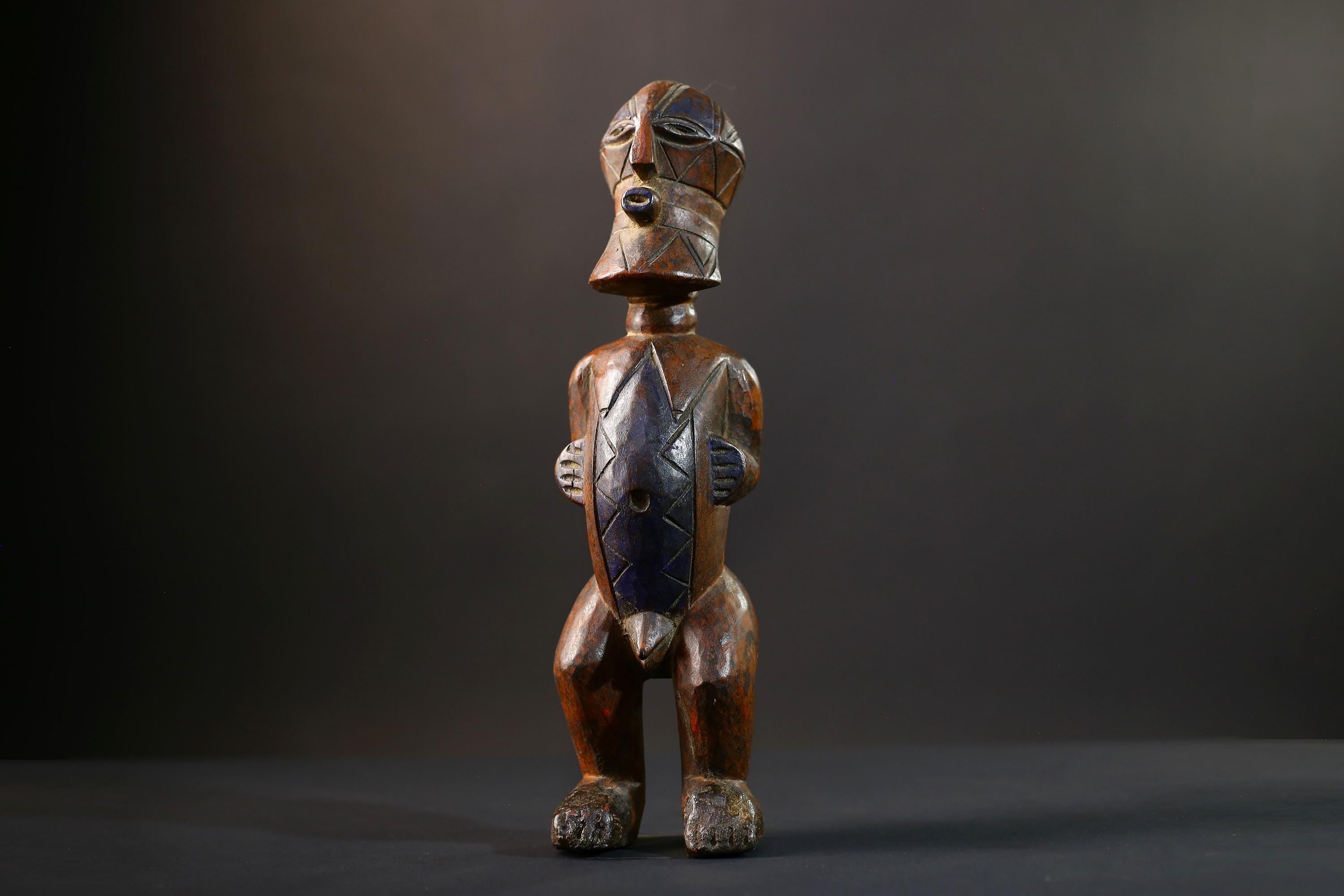 African Songye Figurine | Tribal Voodoo Art Statue | Vintage Handcarved Decor | Brown Cultural Collectible | Unique Spiritual Accent-G5242