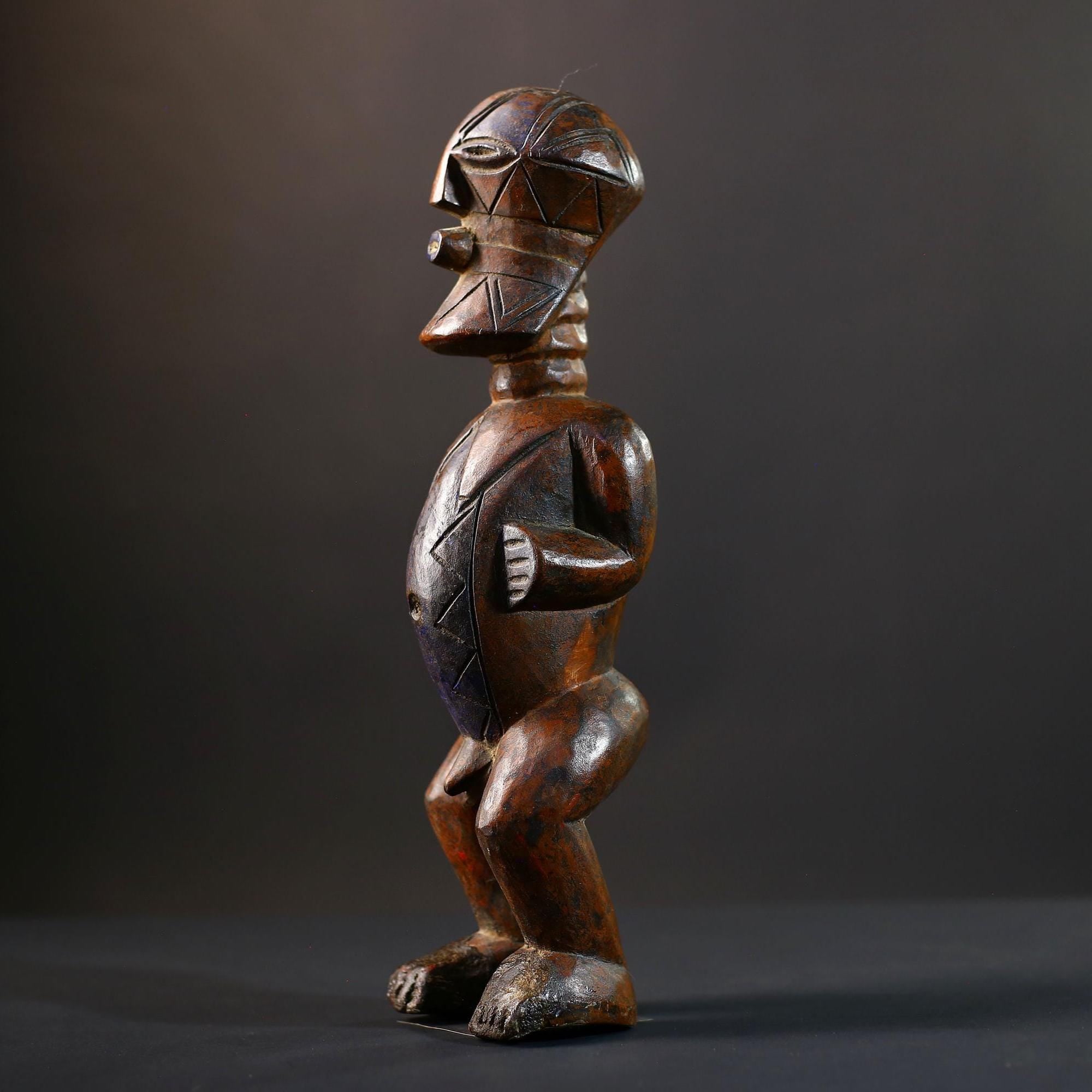 African Songye Figurine | Tribal Voodoo Art Statue | Vintage Handcarved Decor | Brown Cultural Collectible | Unique Spiritual Accent-G5242