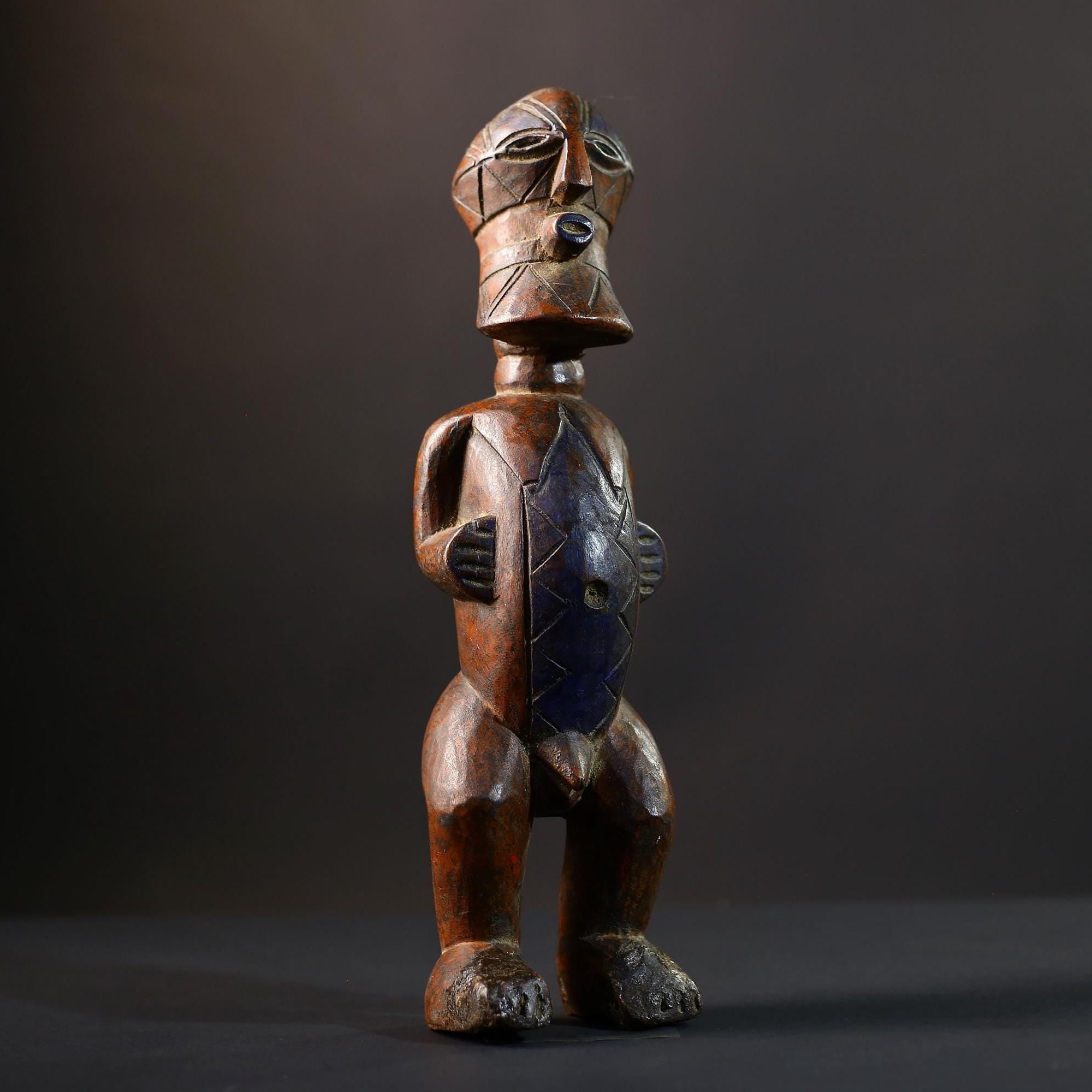 African Songye Figurine | Tribal Voodoo Art Statue | Vintage Handcarved Decor | Brown Cultural Collectible | Unique Spiritual Accent-G5242