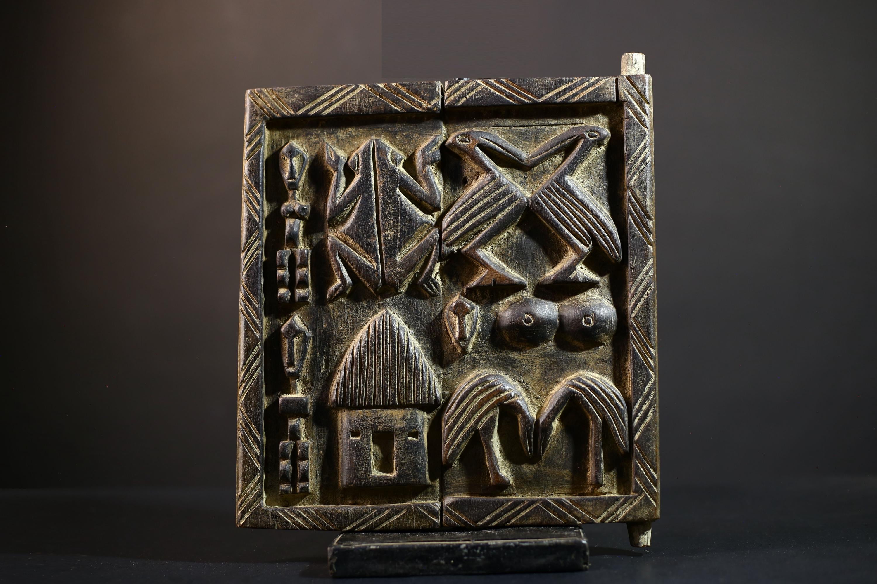 African Granary Door | Tribal Hand Carved Wall Art | Vintage Wood Panel | Rustic African Decor | Ethnic Cultural Home Accent-G5228
