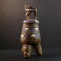 African Luba divination vessel,Tribal carved ritual container,Congo spirit figure jar,Wooden sacred storage art-G5357