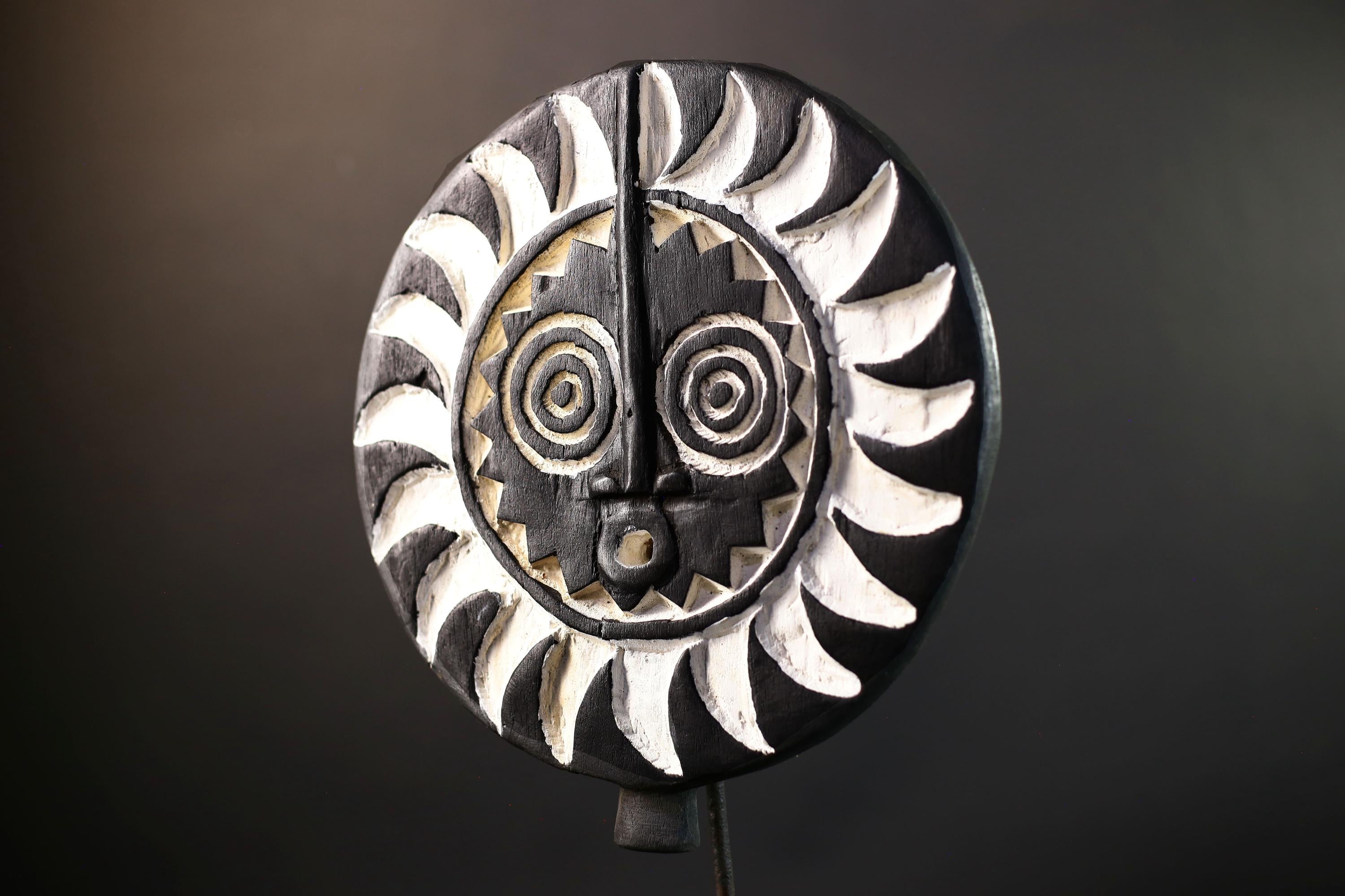 African Sun Mask | Tribal Wall Decor | Hand-Carved Wood Art | Vintage African Mask | Ethnic Spiritual Sculpture | Boho Home Accent-G5256