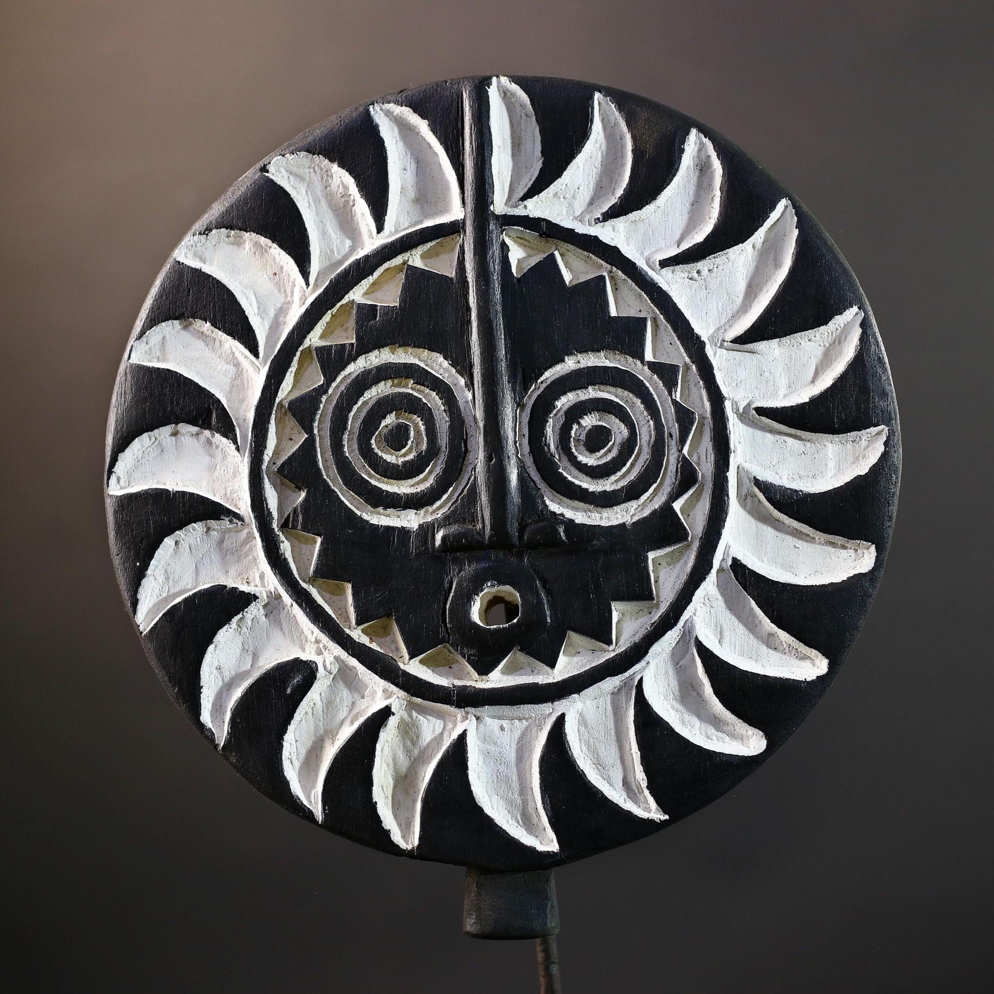 African Sun Mask | Tribal Wall Decor | Hand-Carved Wood Art | Vintage African Mask | Ethnic Spiritual Sculpture | Boho Home Accent-G5256
