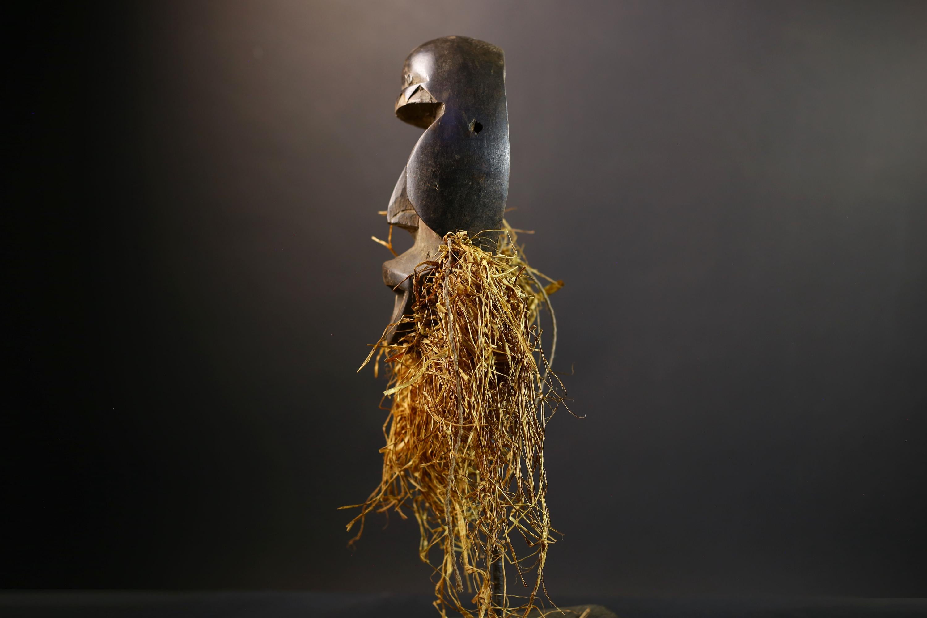 African Dan Mask | Tribal Wood Wall Decor | Hand-Carved Mask with Raffia Beard | Vintage African Art | West African Spirit Sculpture-G5252